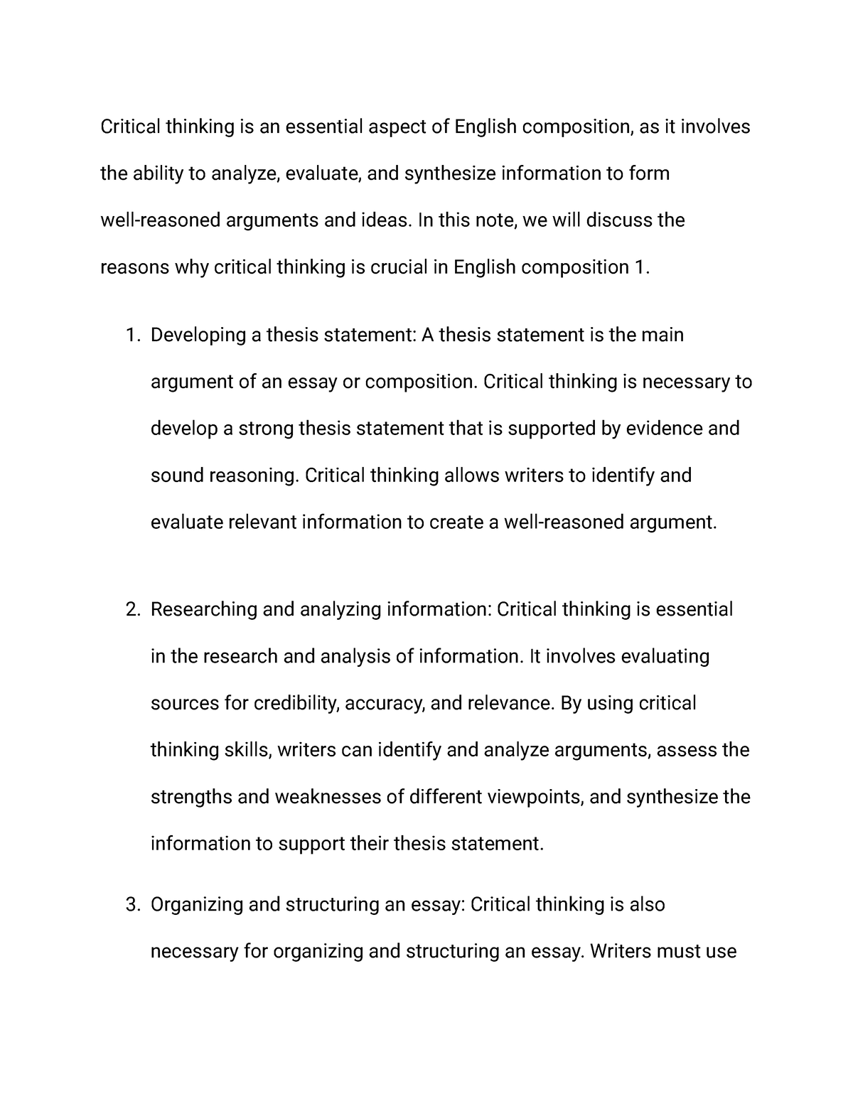 critical thinking english composition