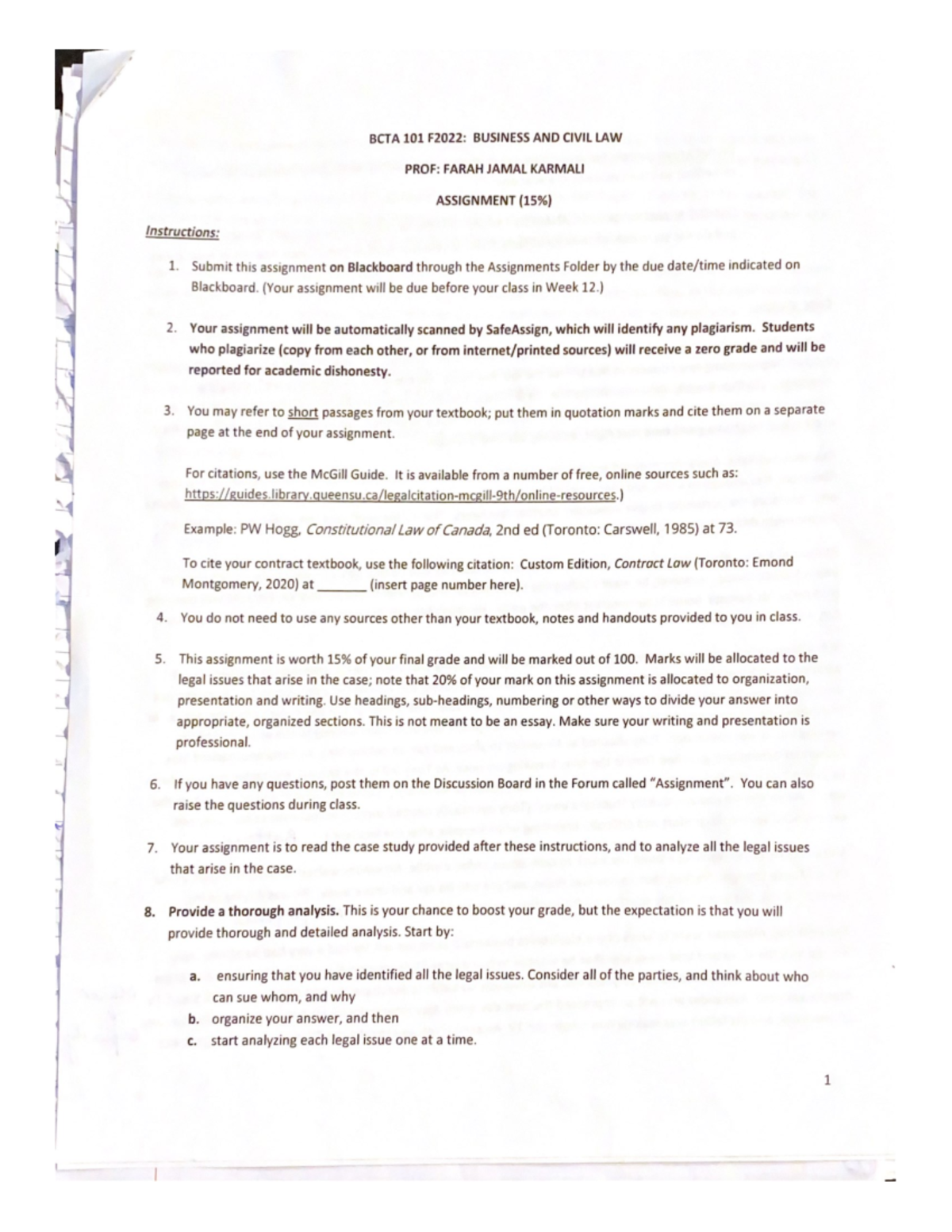 BCTA101 Assignment - Law 1000 - Studocu