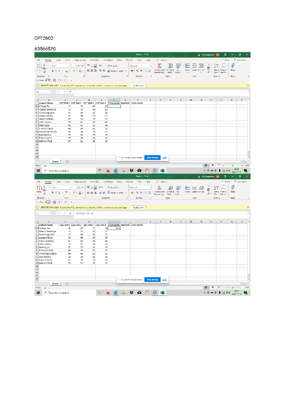 CPT2602 - CODING - CPT2602 63866870 Book1 Excel A zolile maphasa ZM F 0 ...