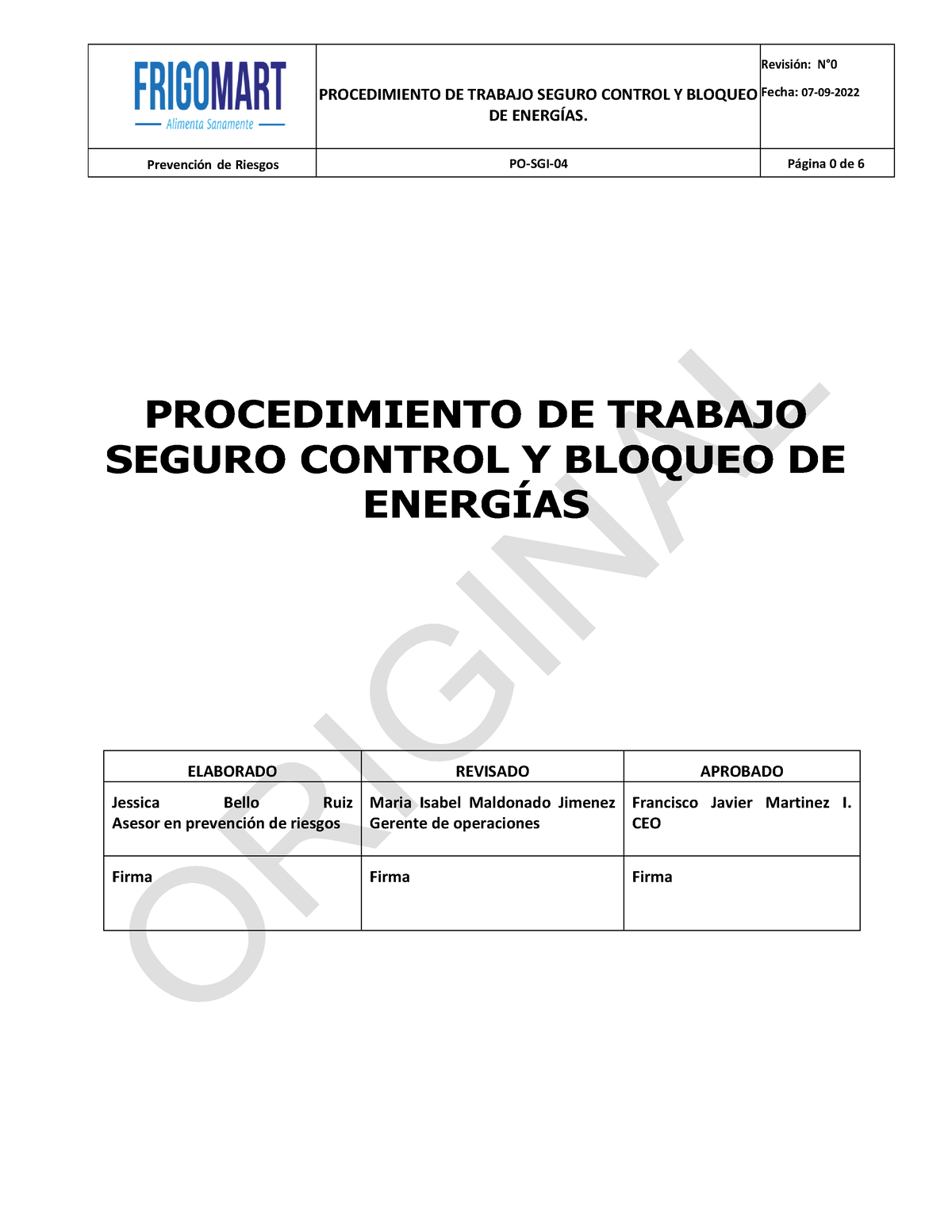 PO-SGI-04 Control Y Bloqueo DE Energías - PROCEDIMIENTO DE TRABAJO ...