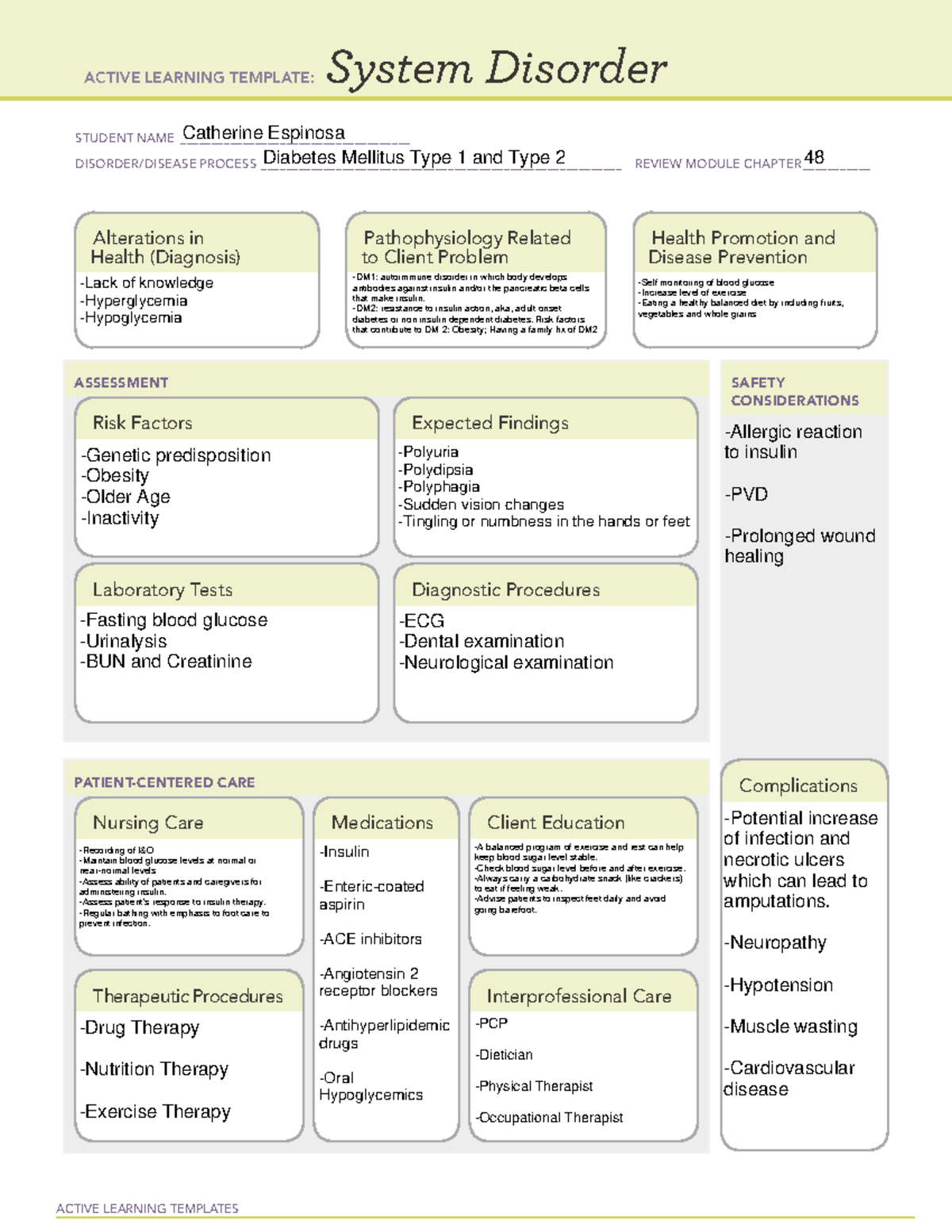 Diabetes Mellitus System Disorder Type 1 and 2 ACTIVE LEARNING