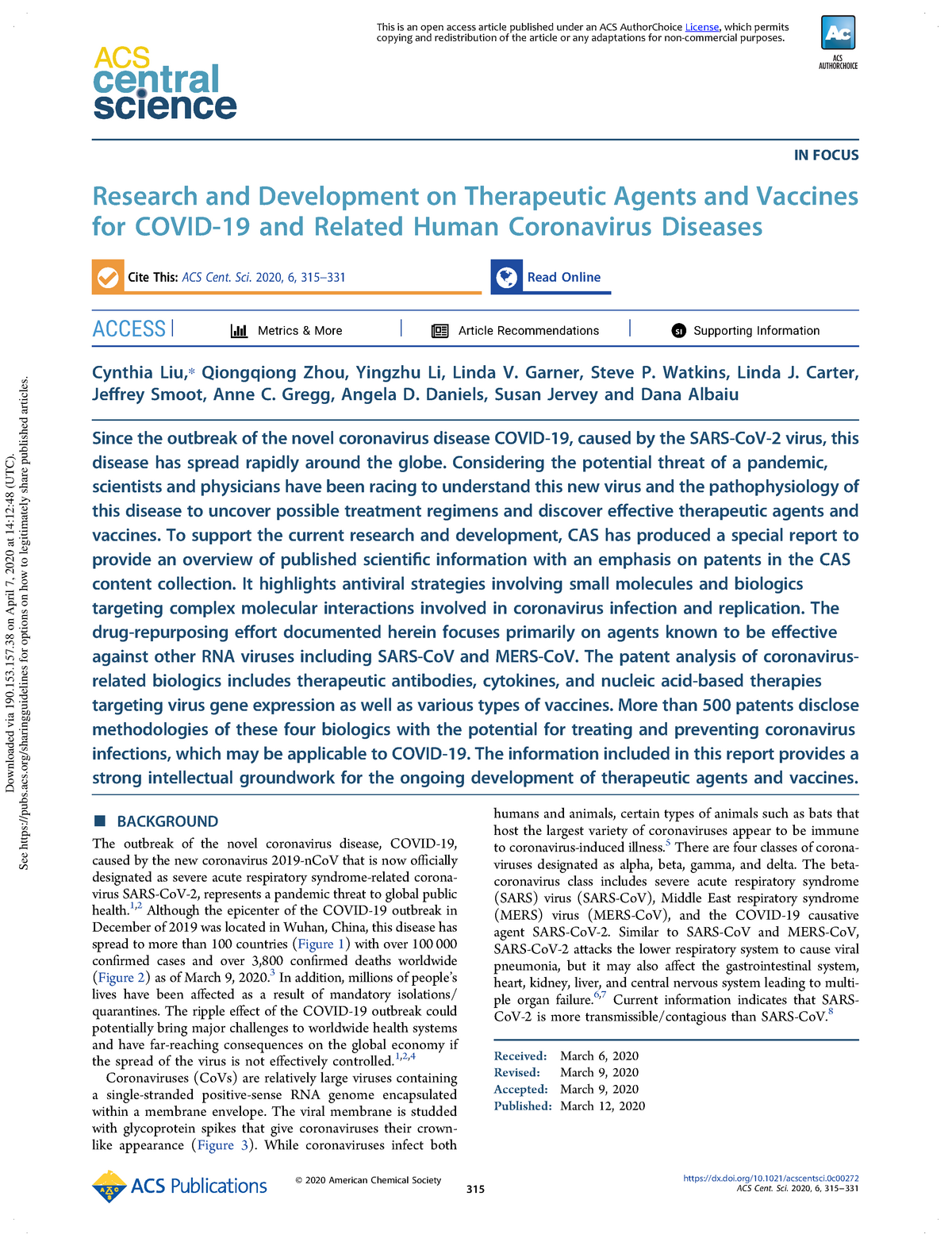 Liu et al 2020 Co V2 treatment - Research and Development on ...