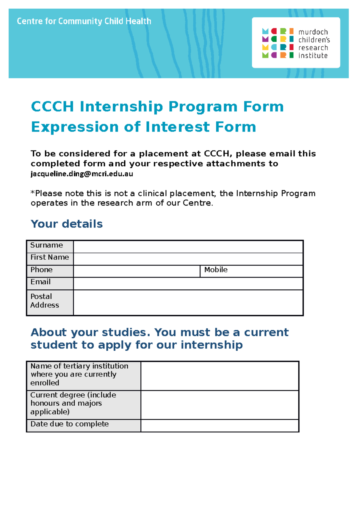 CCCH-internship-expression-of-interest 2020 - OHTH5510C - RMIT ...