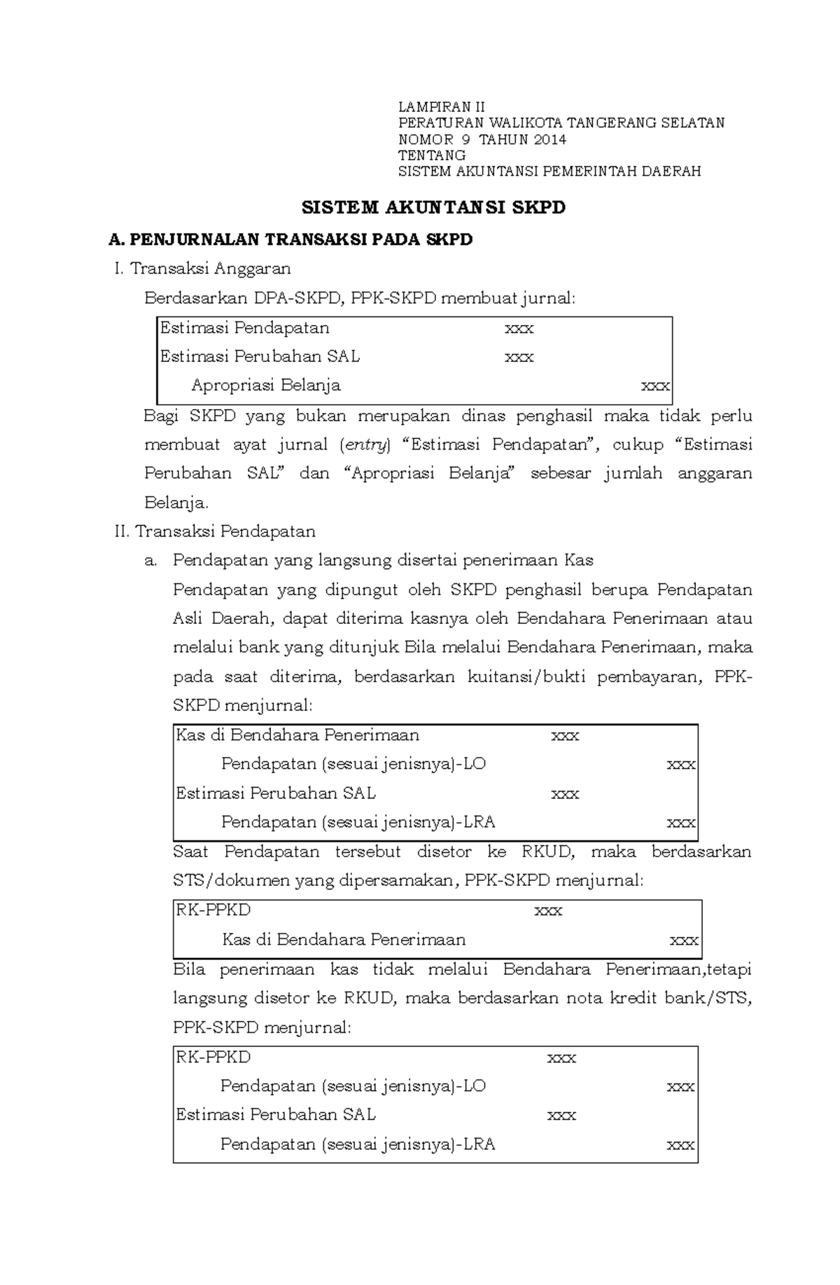 Lampiran II Jurnal Standar LRA - LAMPIRAN II PERATURAN WALIKOTA ...