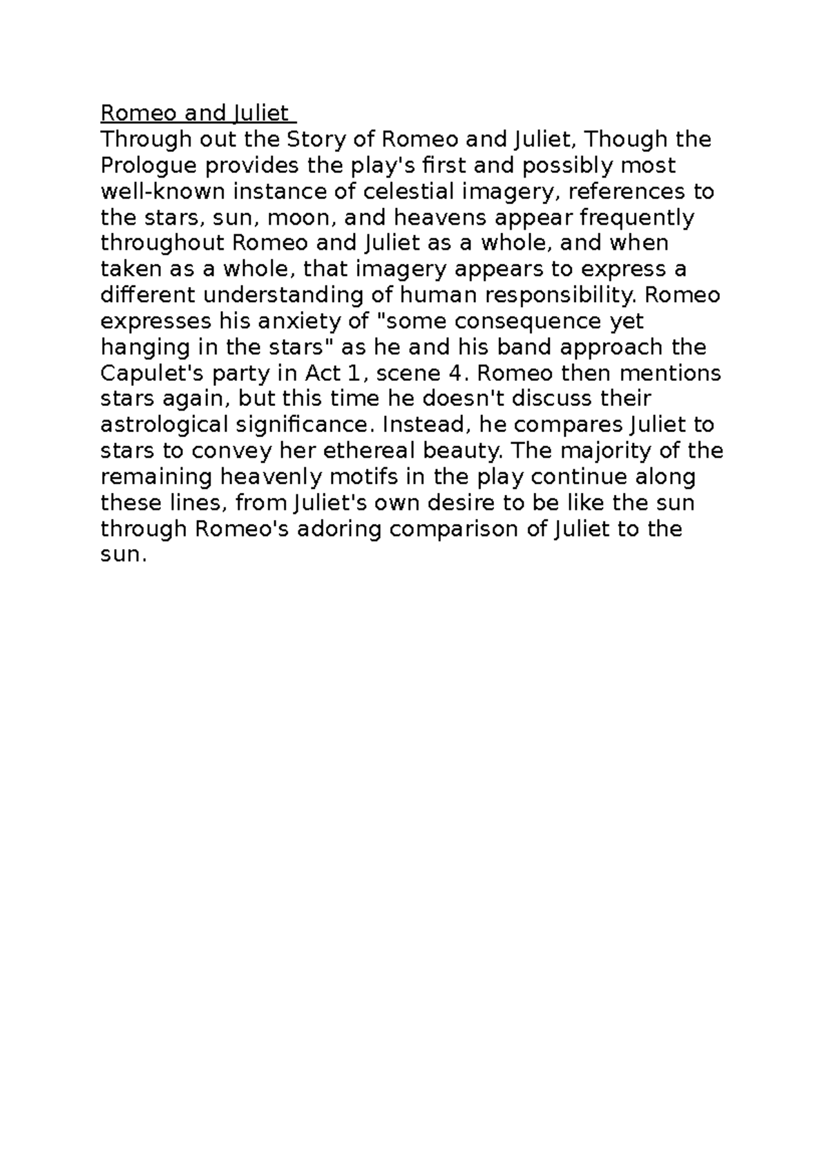 Romeo and Juliet - Notes - Romeo and Juliet Through out the Story of ...