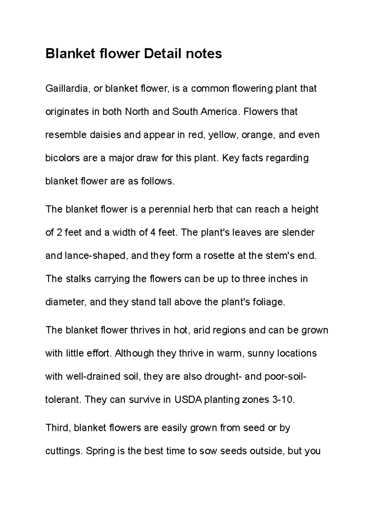 Blanket flower Detail notes Blanket flower Detail notes Gaillardia