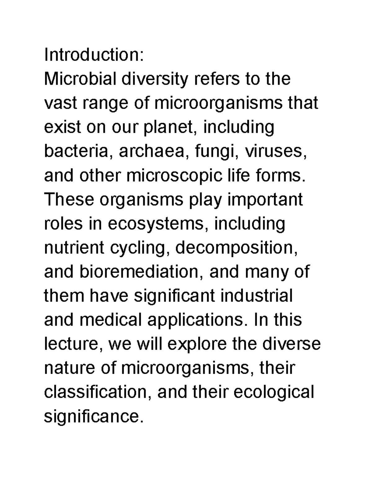Lecture Notes Microbial Diversity Google Docs Introduction
