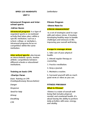 Bped 102 module 4 new - Notes - ####### 1 I. OVERVIEW This coursepack ...
