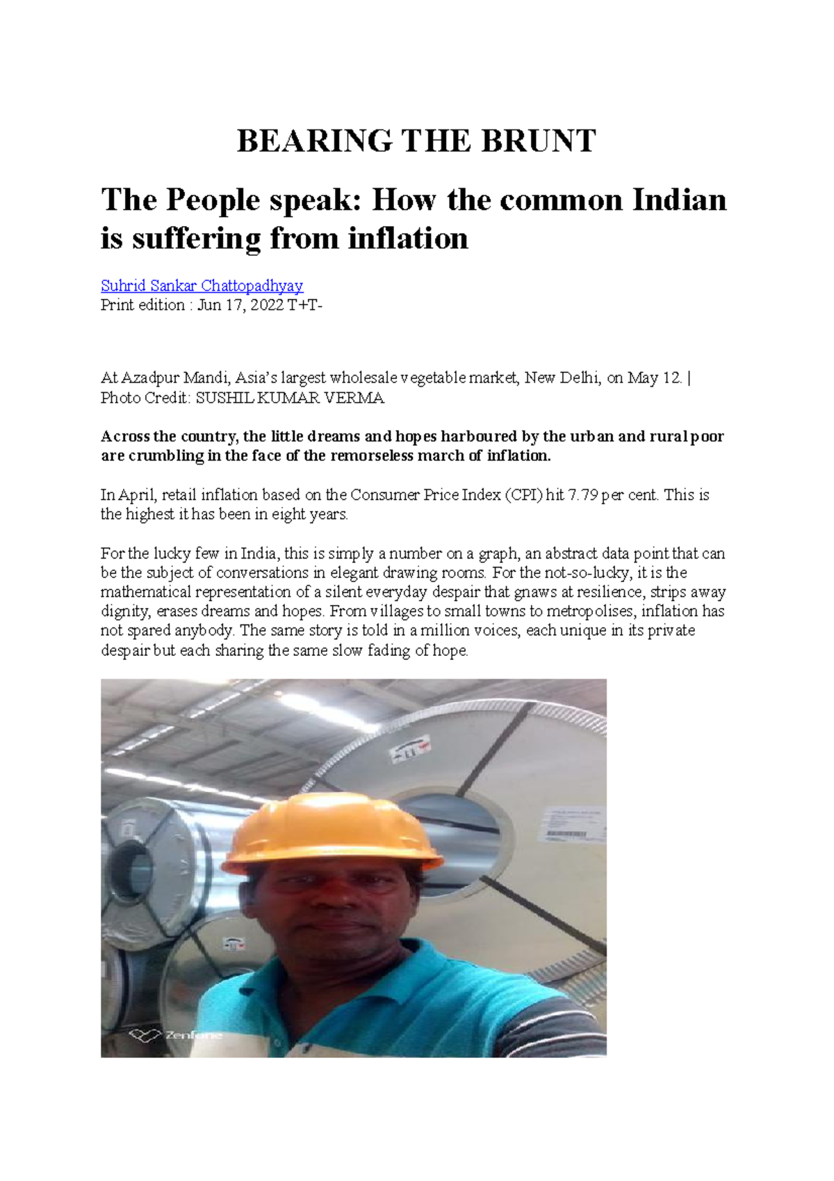 Bearing THE Brunt Inflation BEARING THE BRUNT The People speak How