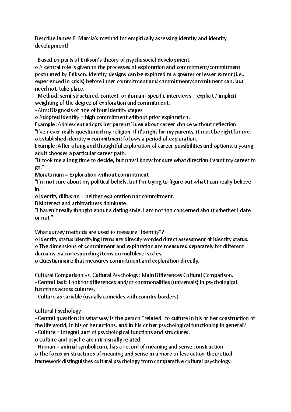 Describe James E - Psychology - Describe James E. Marcia's method for ...