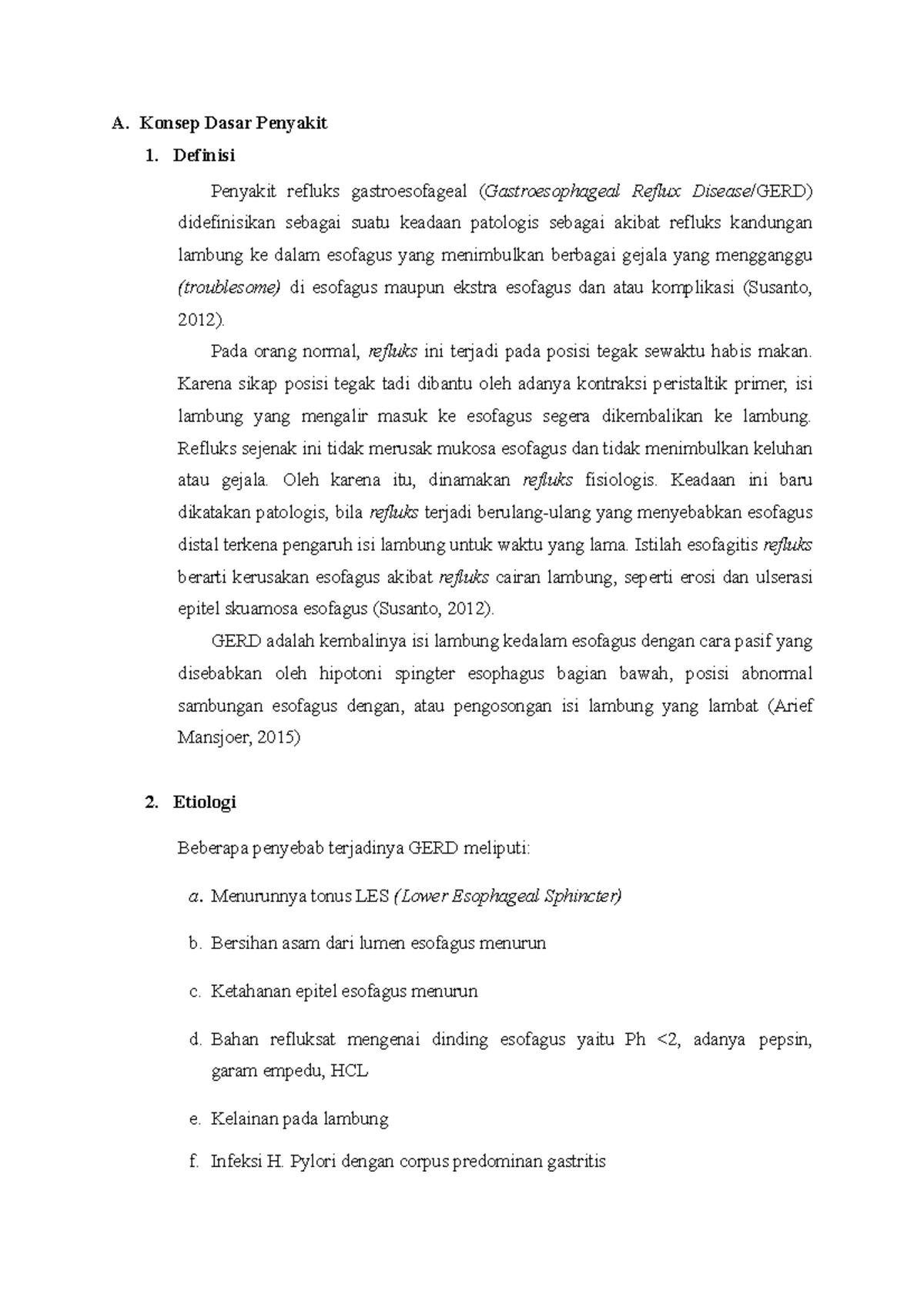 Kasus Gerd lantai 3 GERD A. Konsep Dasar Penyakit 1. Definisi