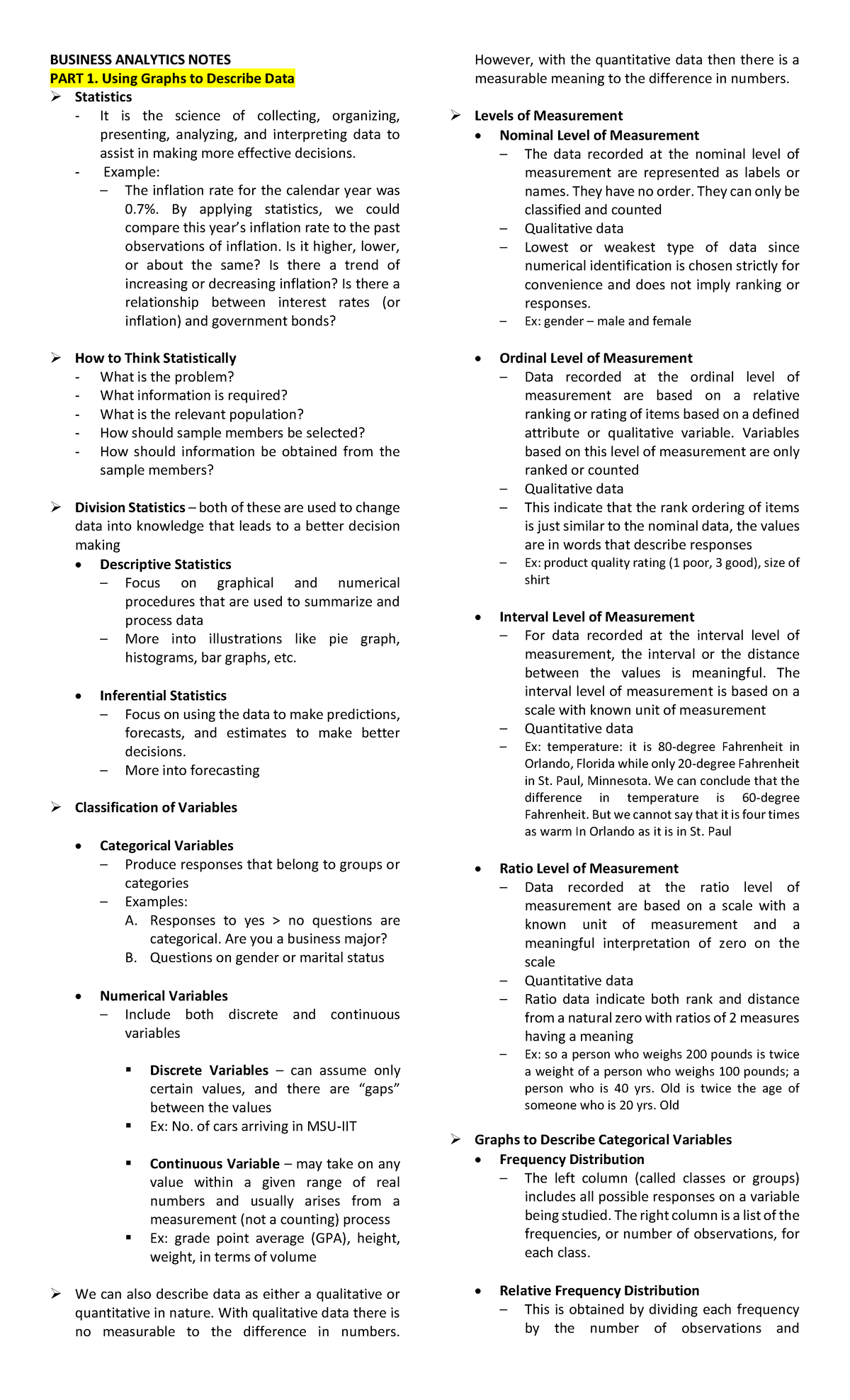 Business- Analytics- Notes - BUSINESS ANALYTICS NOTES PART 1. Using ...