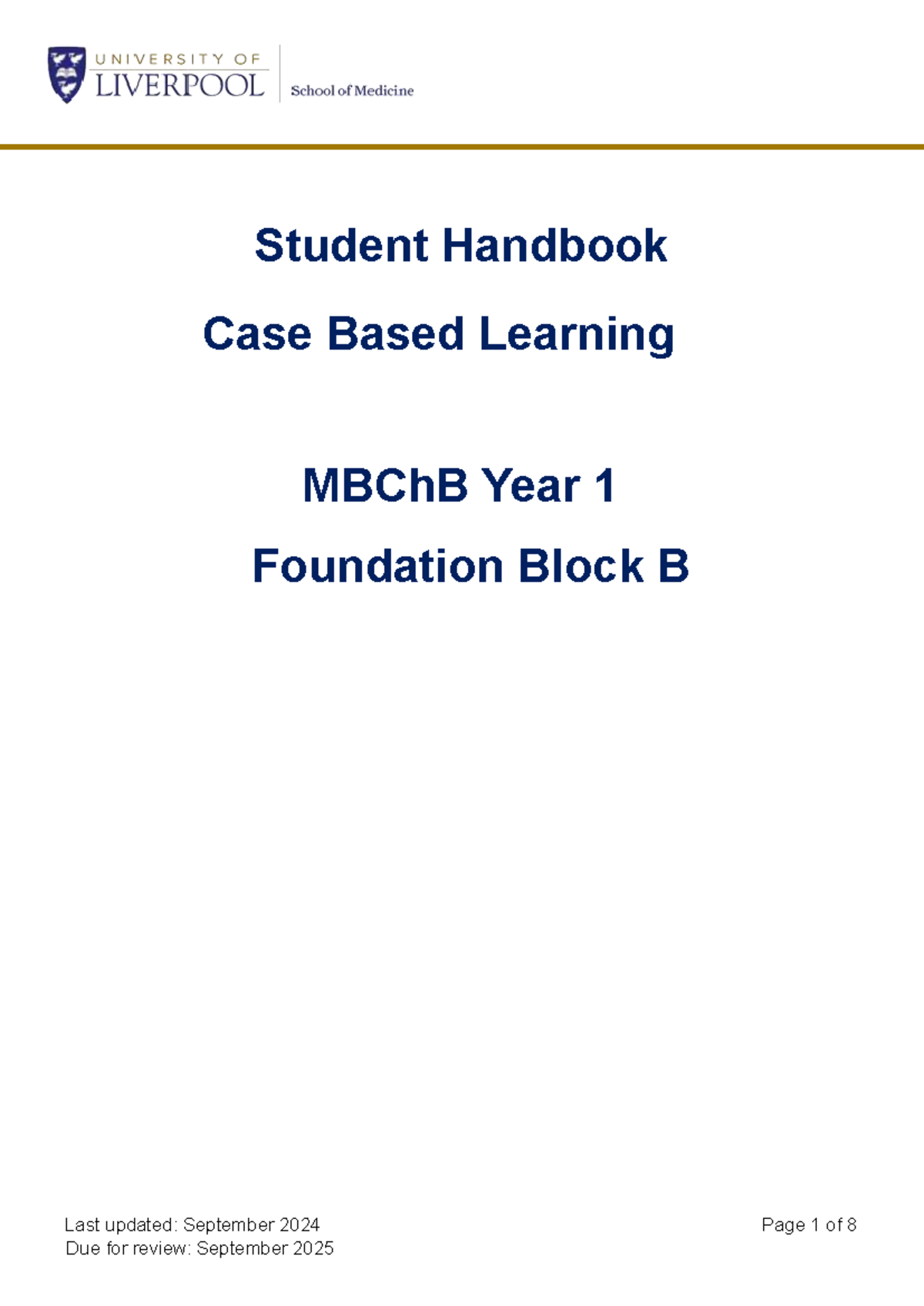 Year 1 Foundation Block CBL B Student Handbook 202425 - Last updated ...