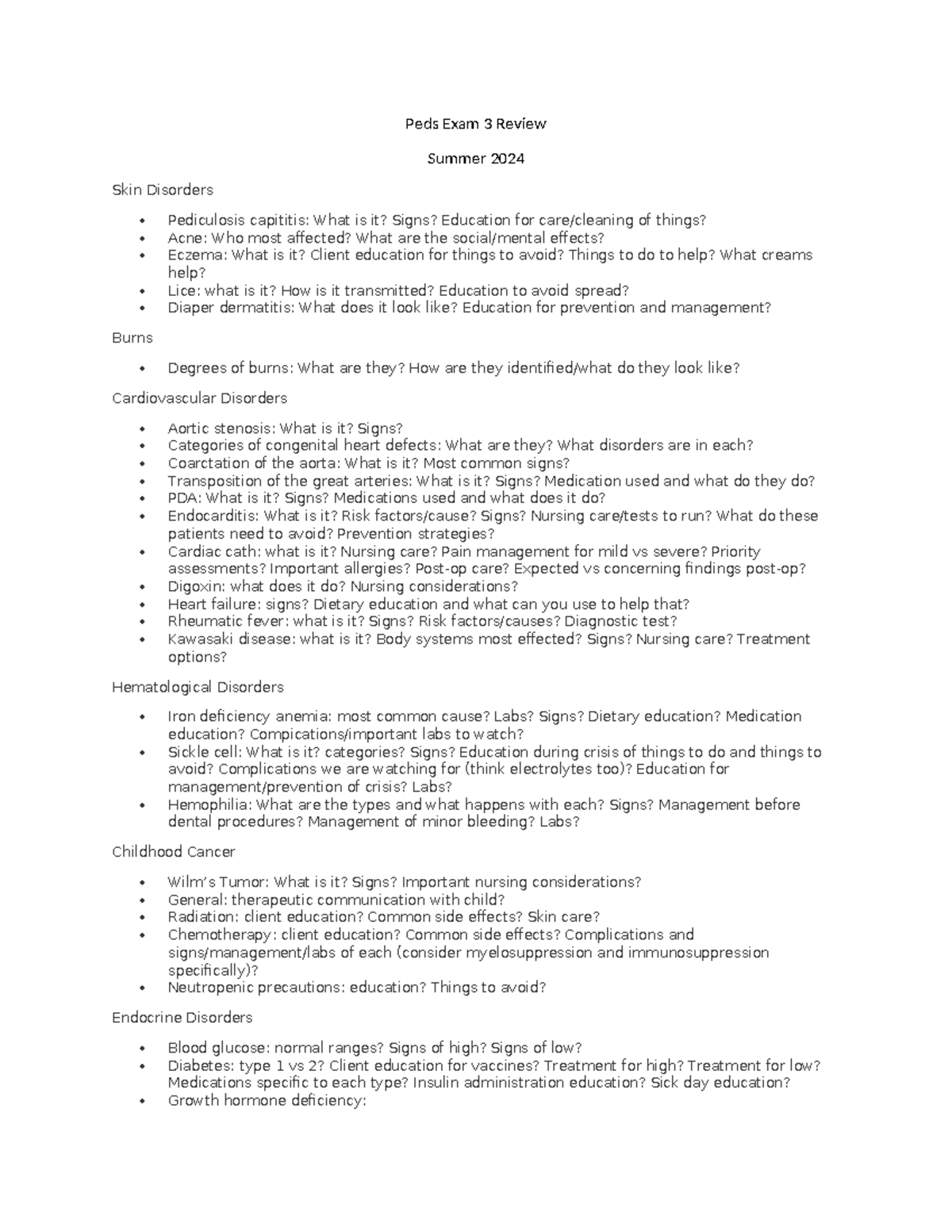 Peds Exam review - Peds Exam 3 Review Summer 2024 Skin Disorders ...