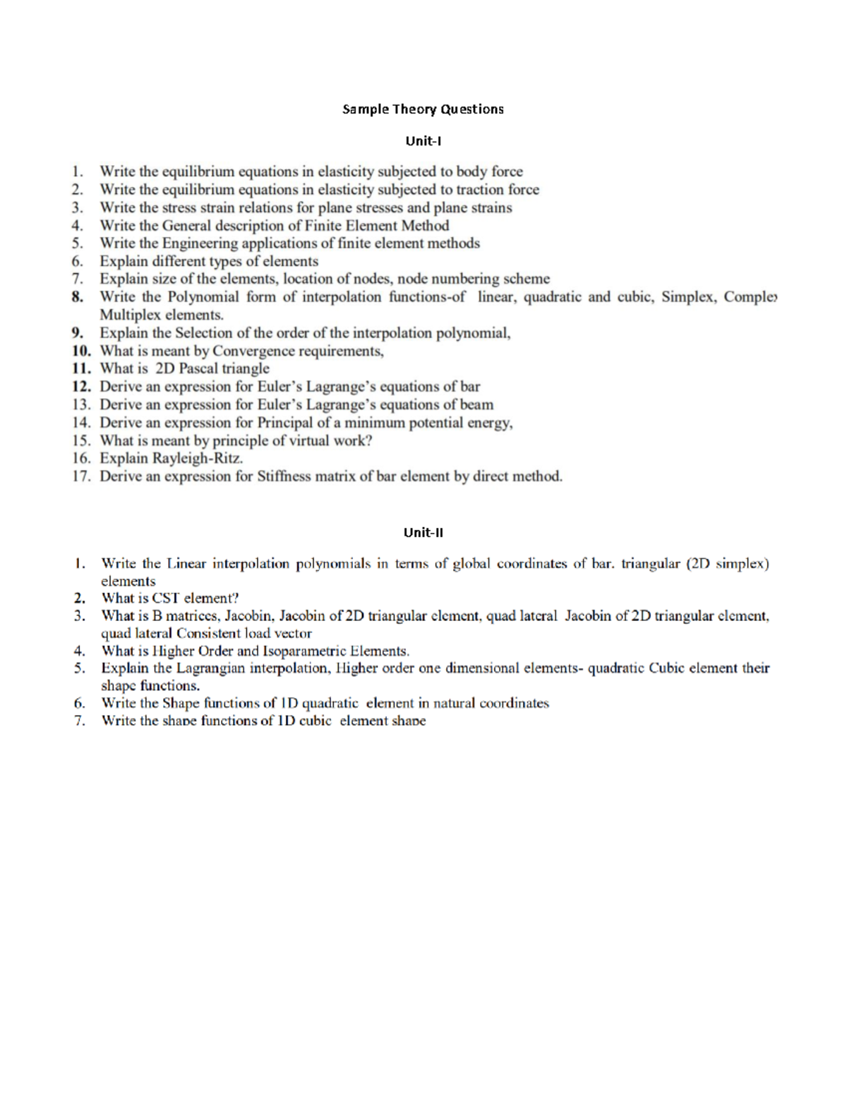 Theory FEM question - Finite Element Methods - Sample Theory Questions ...