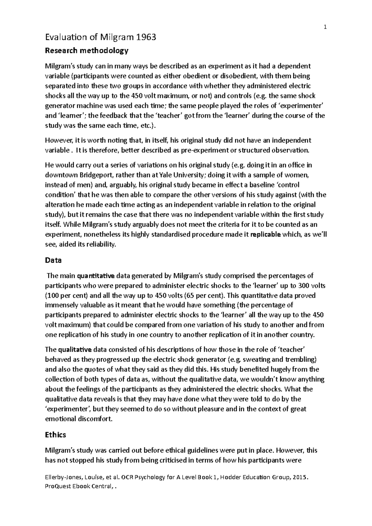 Evaluation of the study by Milgram - 1 Evaluation of Milgram 1963 ...