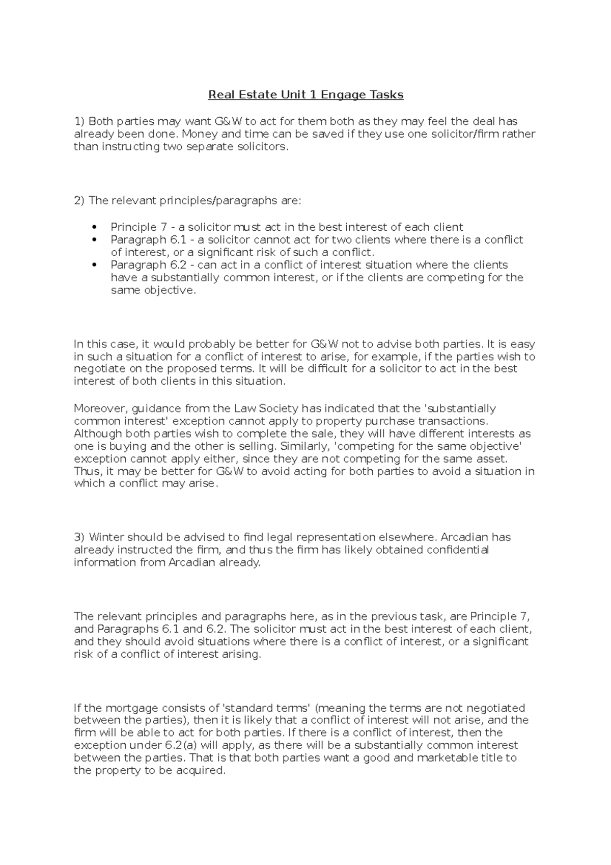 Real Estate Unit 1 Engage Tasks Real Estate Unit 1 Engage Tasks Both parties may want G&W to