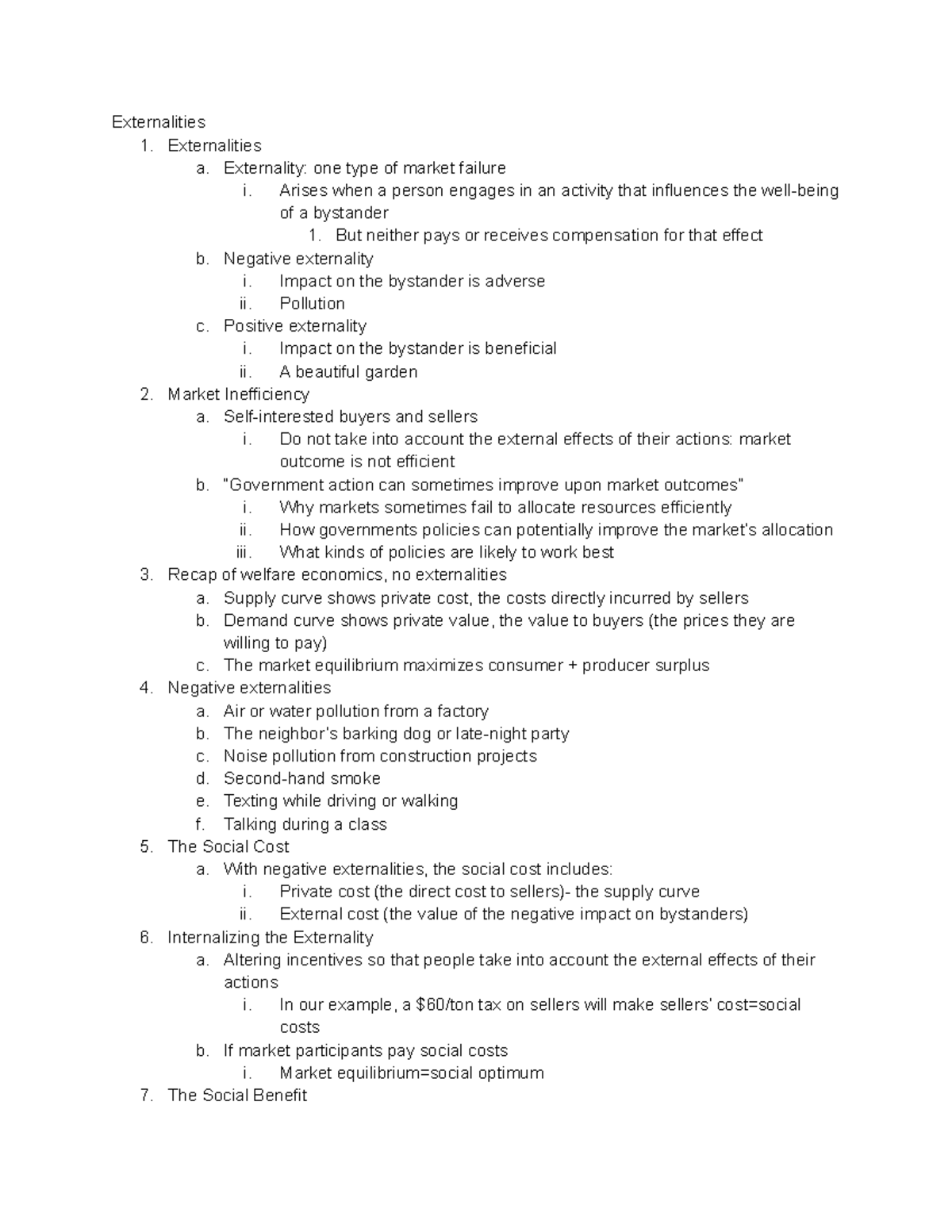 Econ Chapter 10 part 1 - Externalities 1. Externalities a. Externality ...