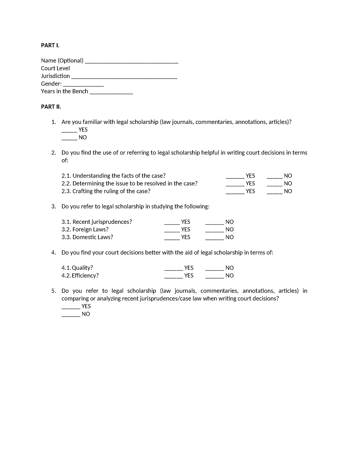 Survey - Sample - PART I. Name (Optional ...