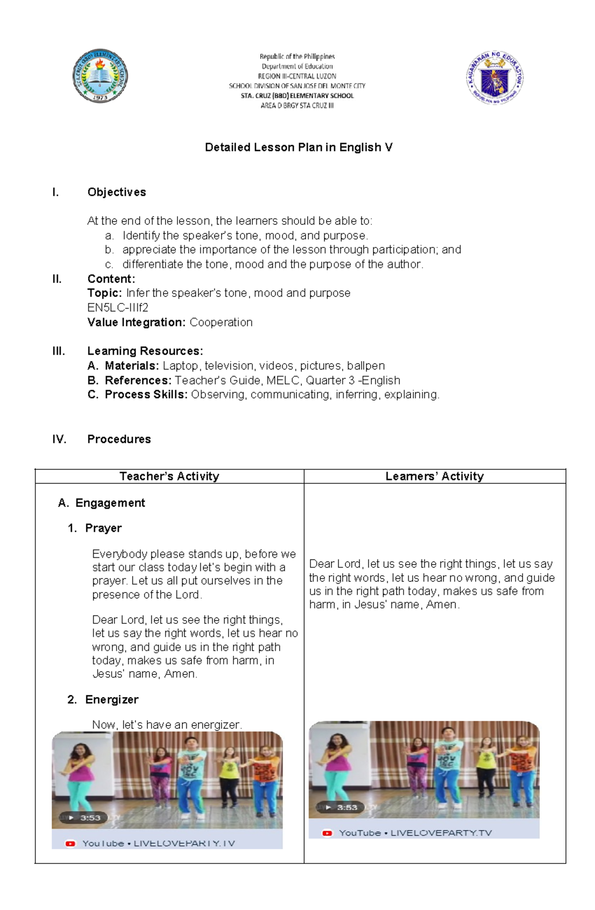 Infer The Speaker’s Tone, Mood And Purpose - Detailed Lesson Plan In ...