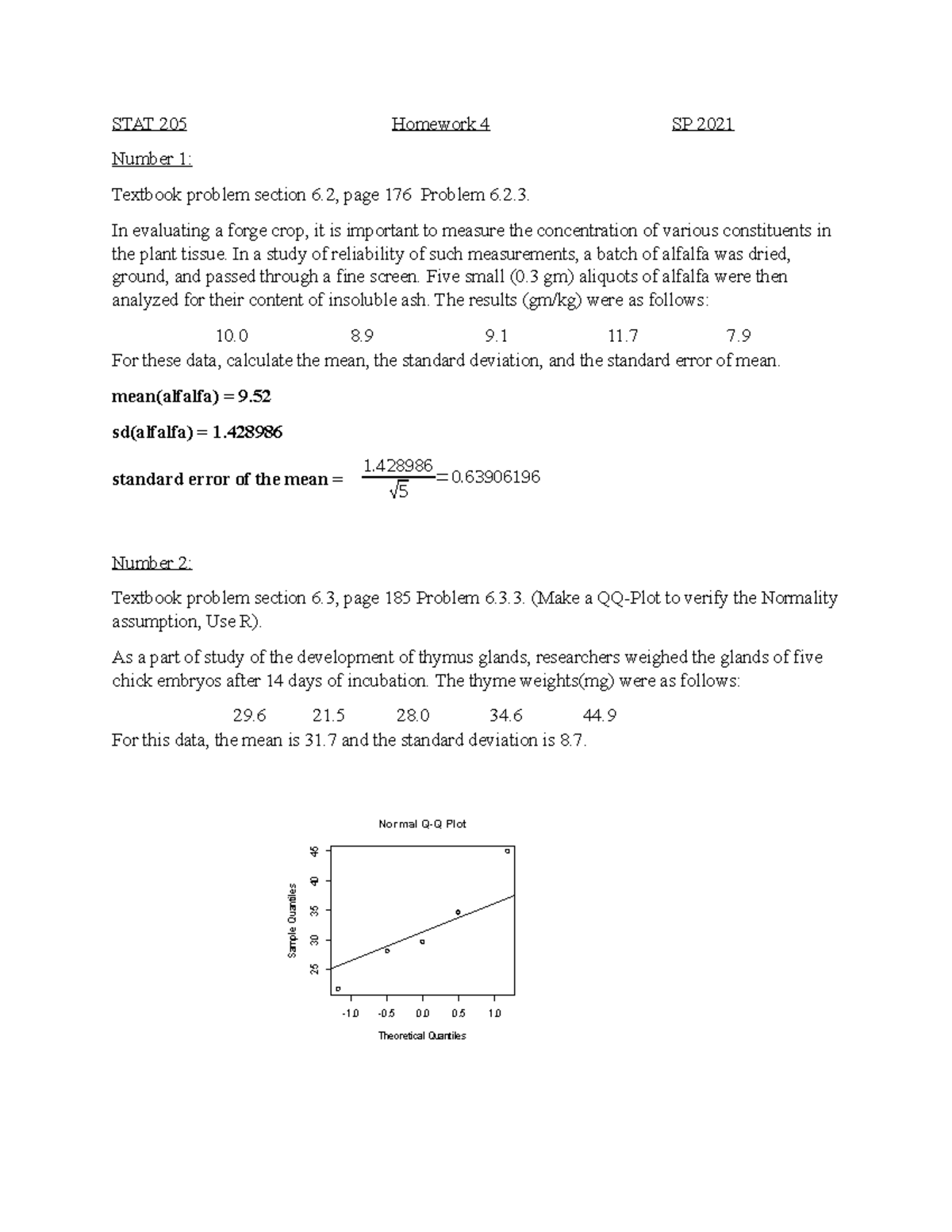 STAT 205 Homewrok 4 SP 2021 - STAT 205 Homework 4 SP 2021 Number 1 ...