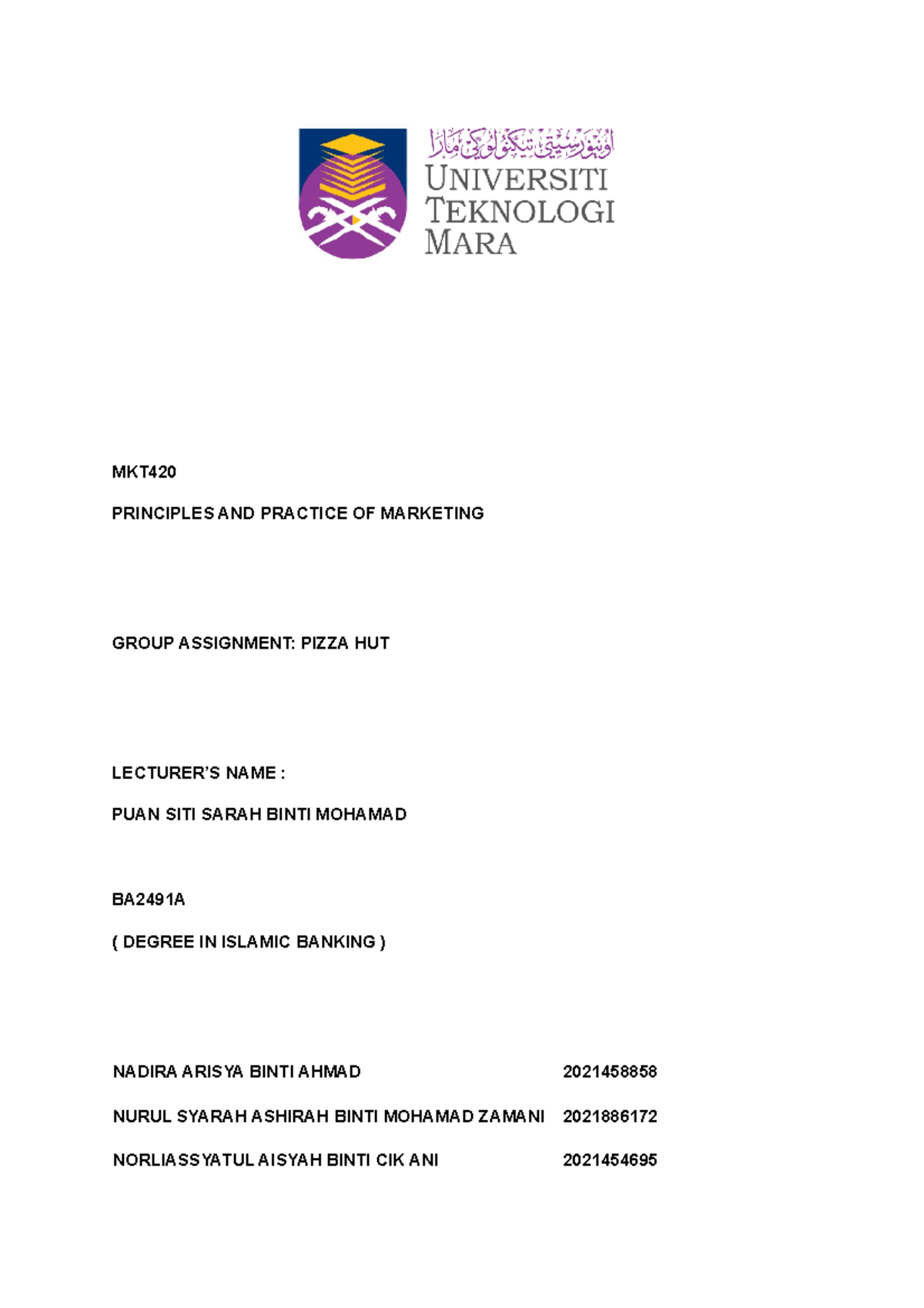 Pizza hut assignment 2 (1) - MKT PRINCIPLES AND PRACTICE OF MARKETING ...