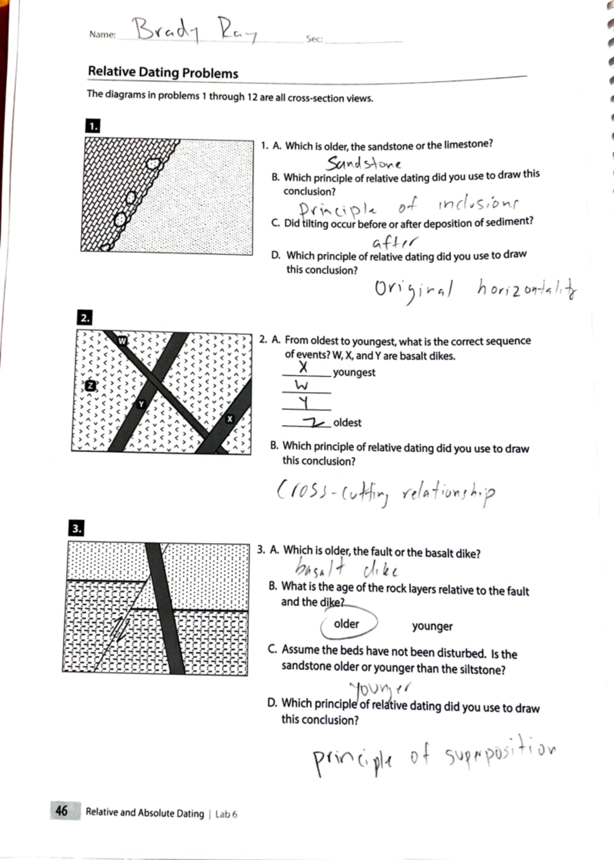 Lab 6 - yess - Nam e: Sec: Relative Dating Problems The diagrams in ...