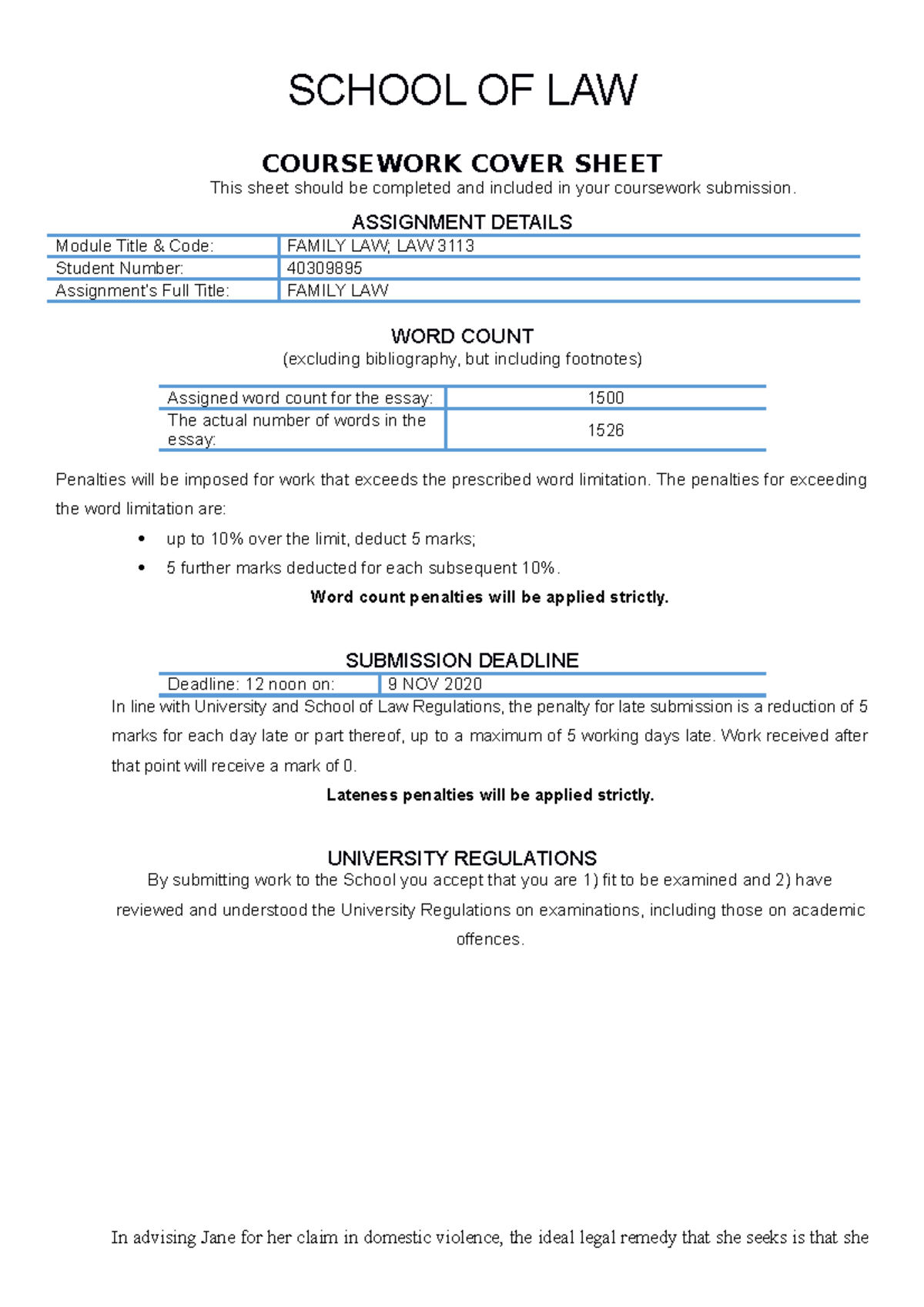 Family LAW Assignment - discussion on the law of domestic violence in ...