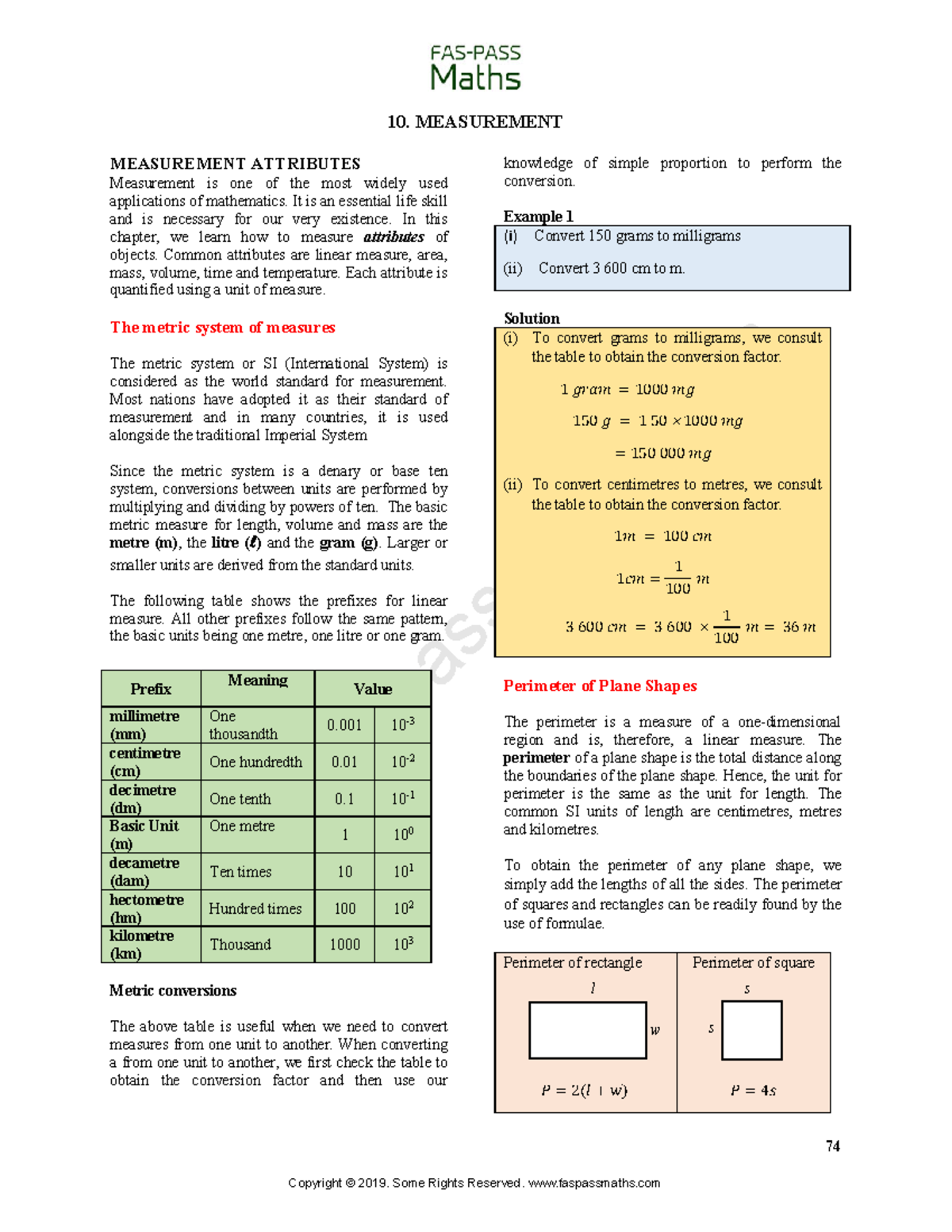 10 - Measurements - MATHEMATICS MESASUREMEMNTS - faspassmaths 74 10 ...