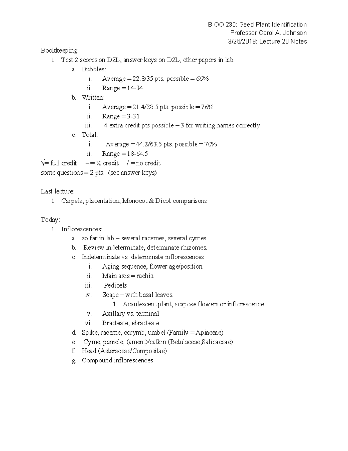 BIOO230 3 26 2019 Lecture 20 Notes - BIOO 230: Seed Plant ...