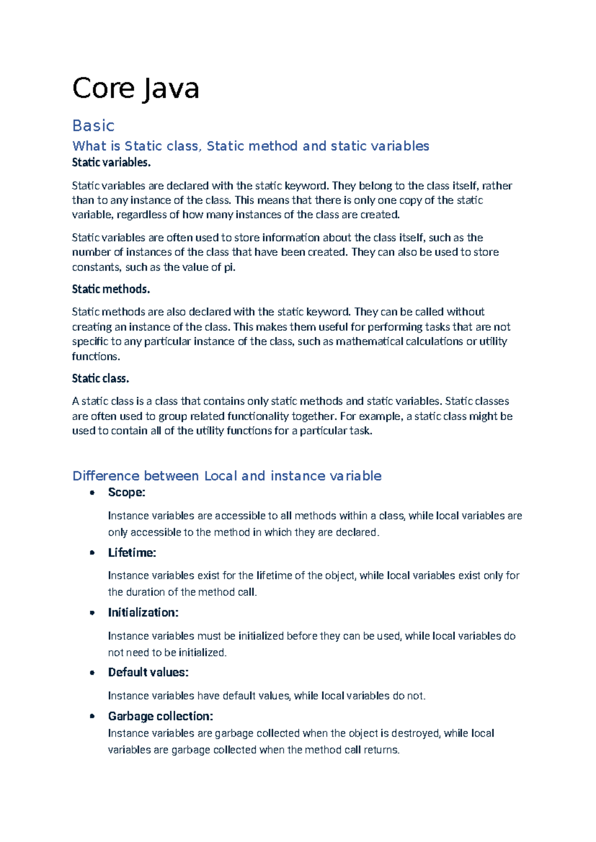 Core Java - Core Java Basic What is Static class, Static method and ...