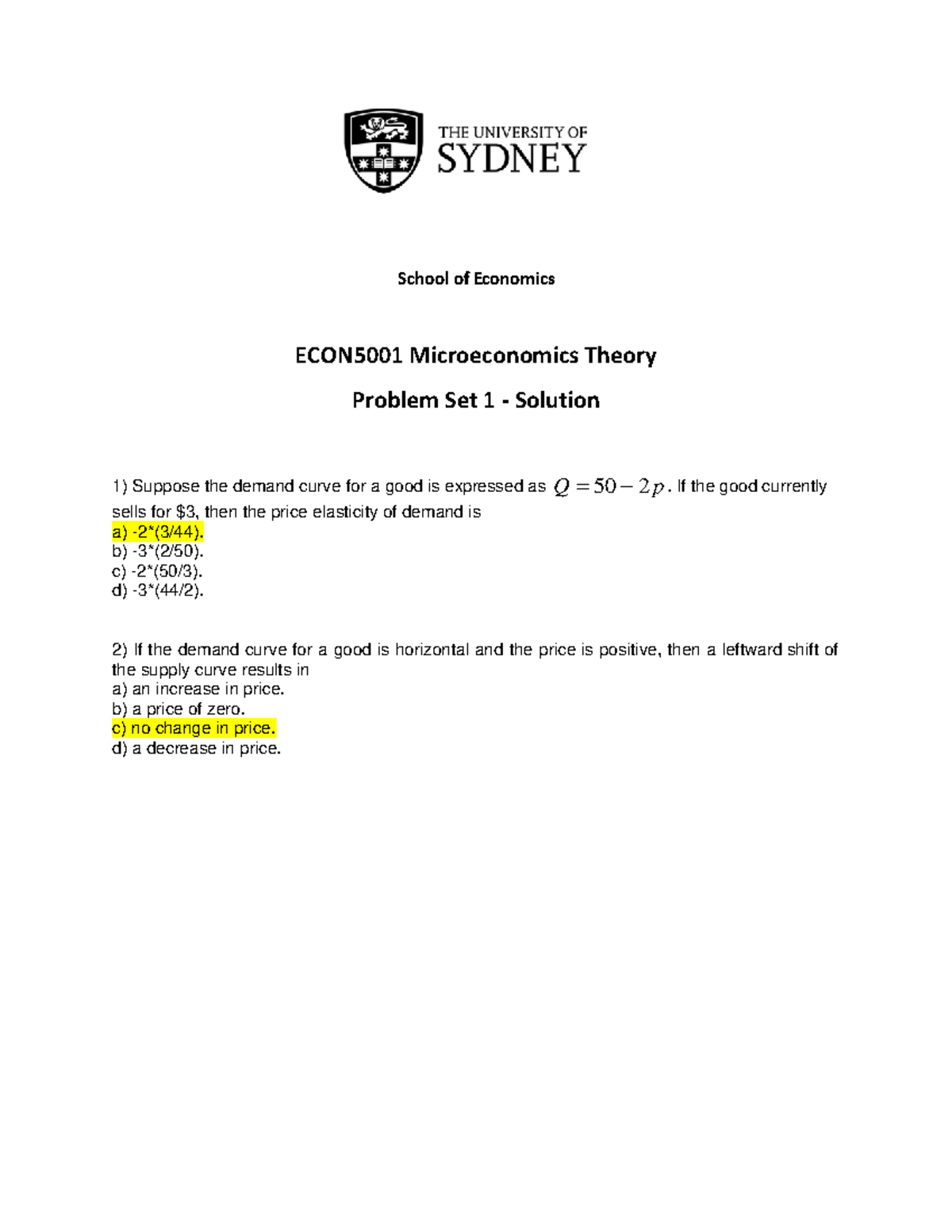 Microeconomics Theory Problem Set Solutions - Studocu