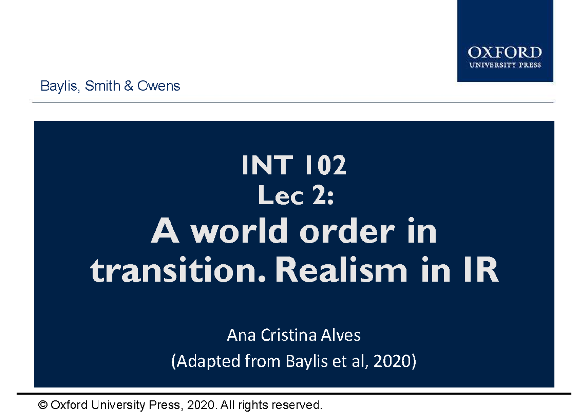 Lec 2 Globalisation. Realist school in IR Type author names here