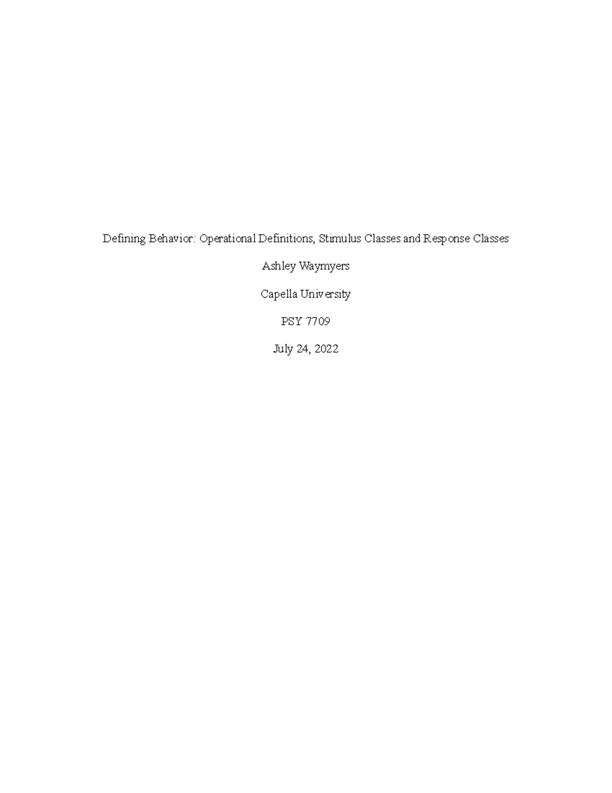 PSY7709- Week 2-Defining Behavior - Defining Behavior: Operational ...