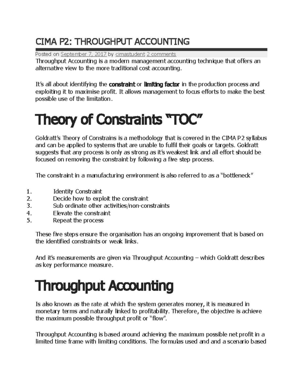 case study on throughput accounting