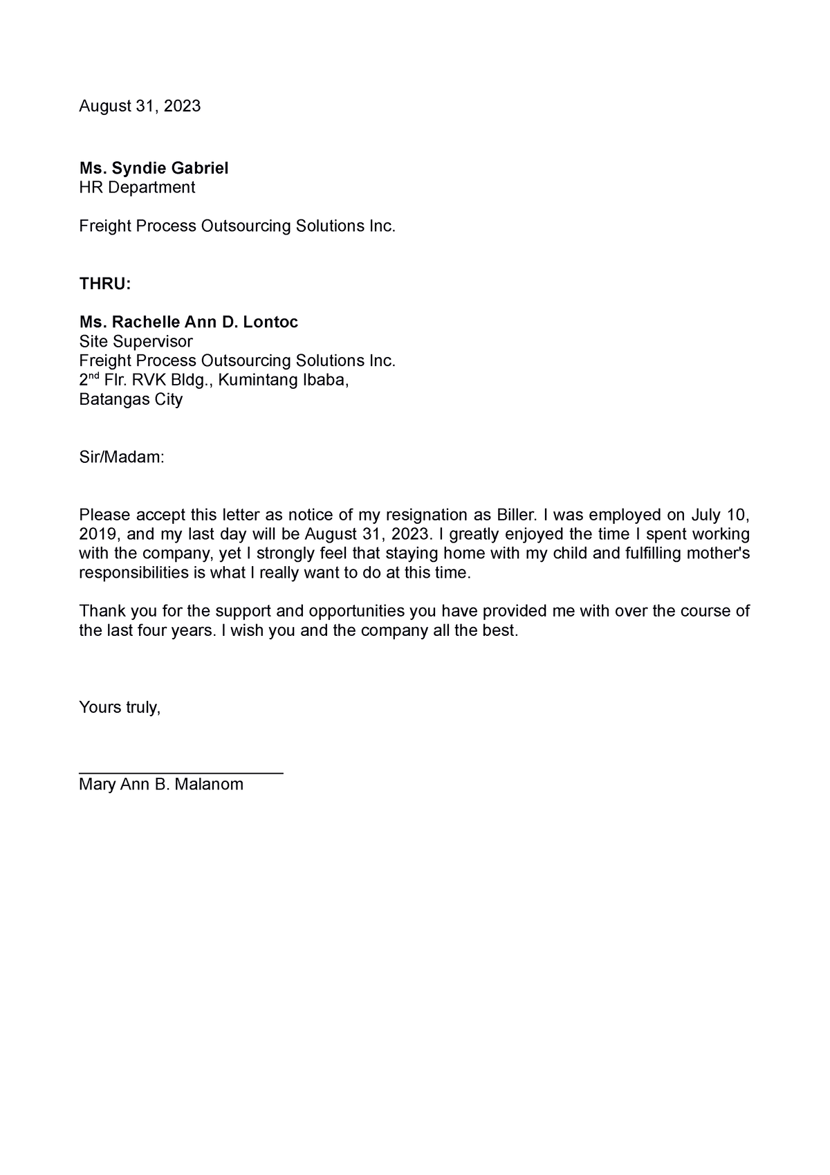 Resignation-Letter-Header-1 - August 31, 2023 Ms. Syndie Gabriel HR ...