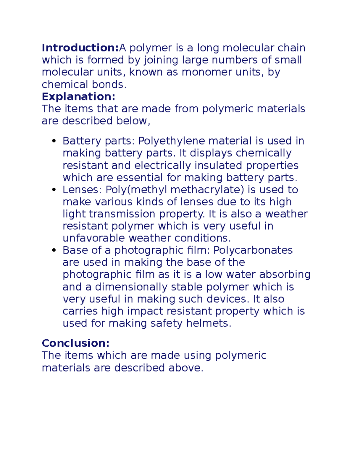 33 - answer - Introduction: A polymer is a long molecular chain which ...