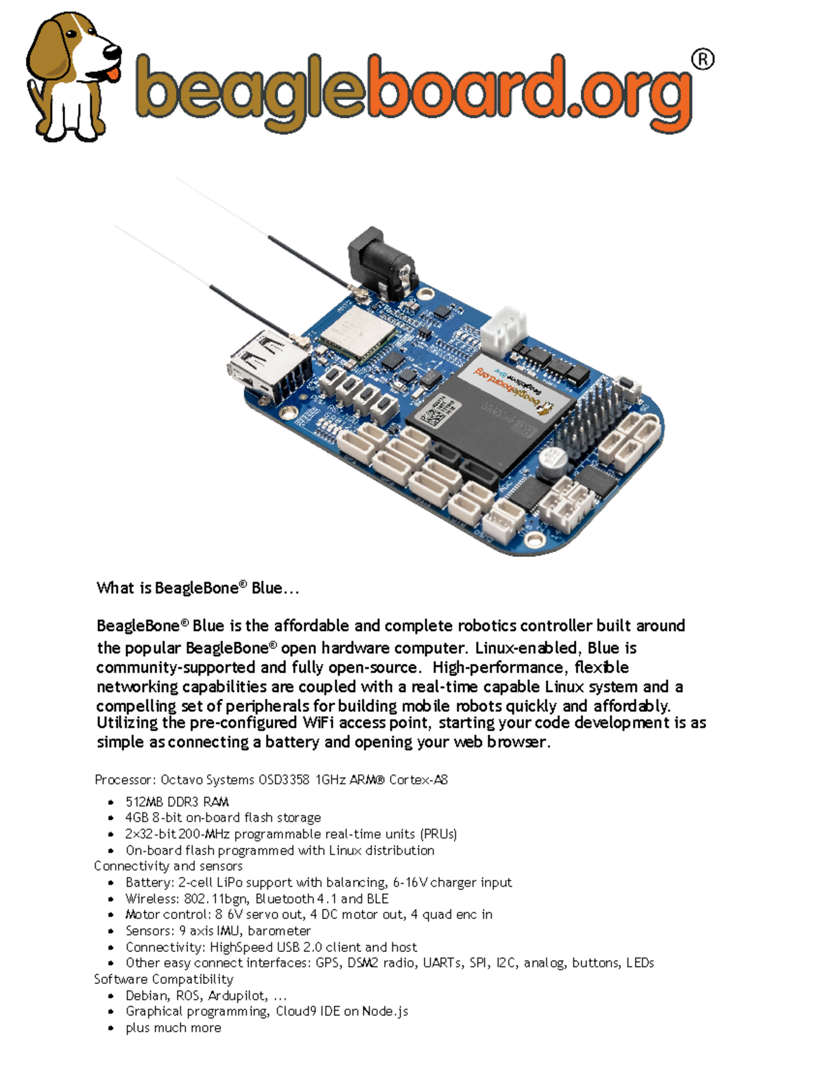 Beaglebone blue datasheet - What is BeagleBone® Blue... BeagleBone ...