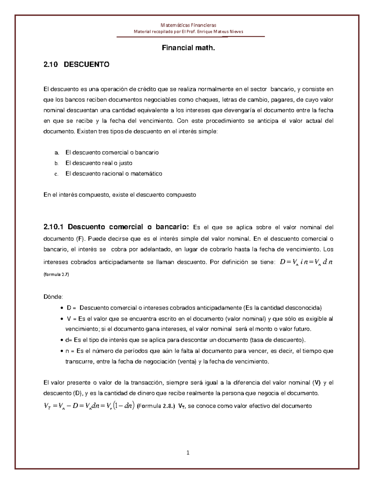 Las matemticas financieras descuento - Material recopilado por El Prof ...