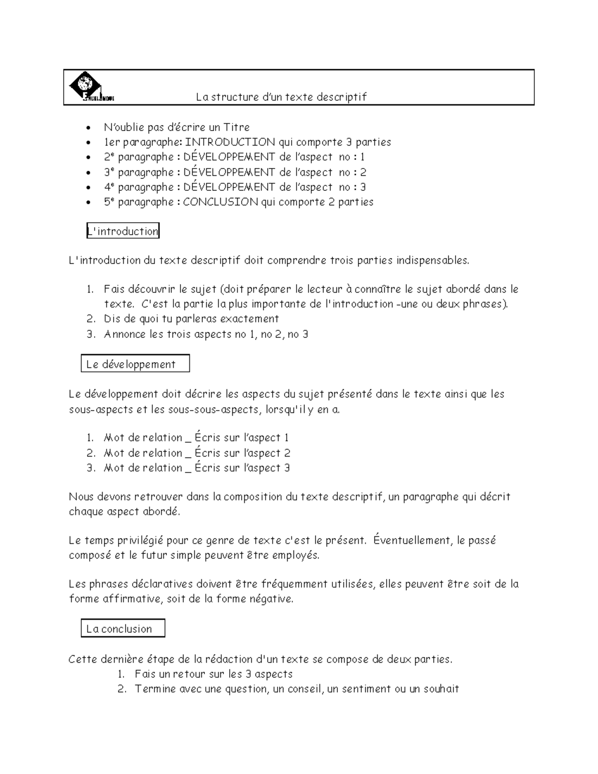 Texte Descriptif Exercice: Exemples De Textes Descriptifs – RTSRCJ
