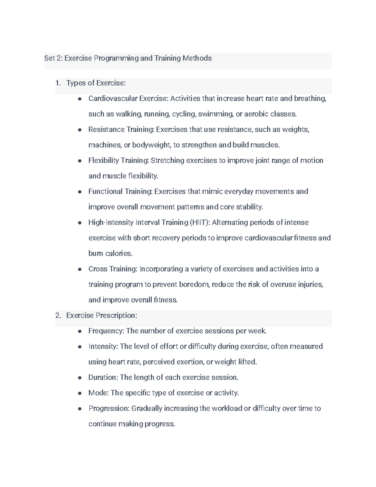 Set 2 Exercise Programming and Training Methods - Set 2: Exercise ...