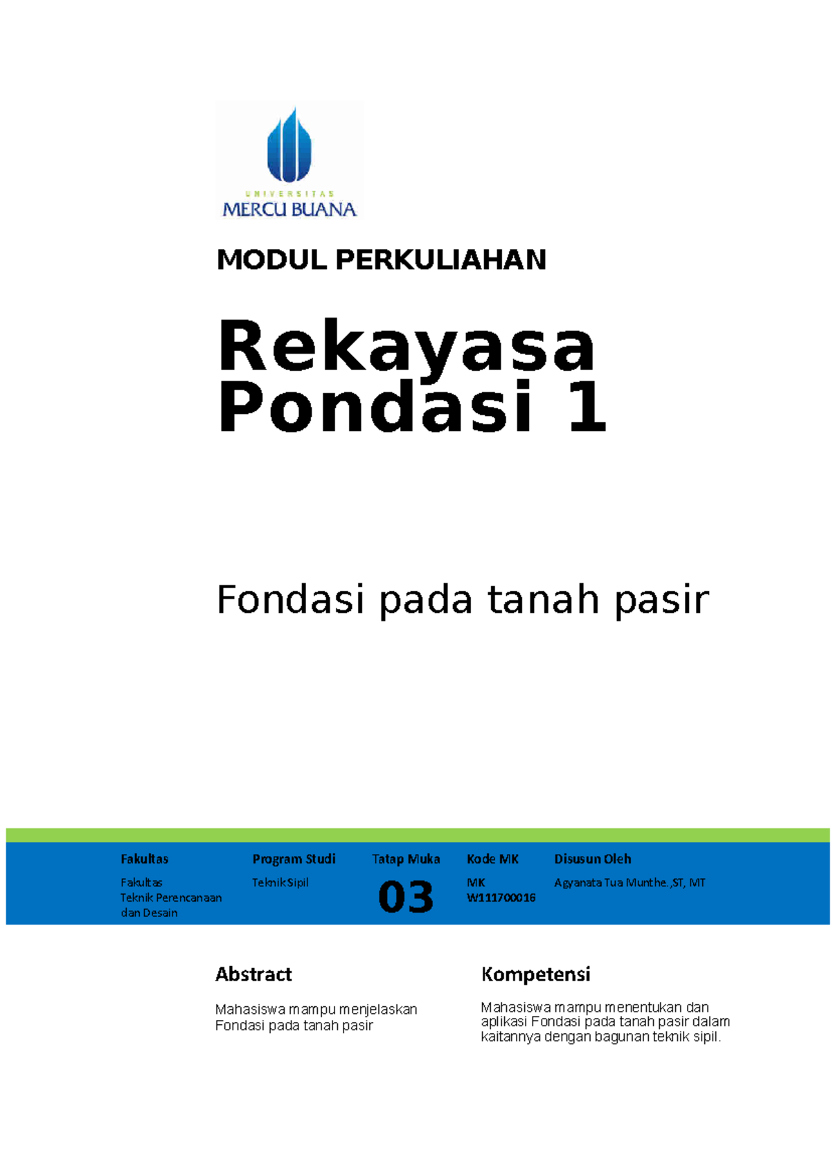 Modul 3 Pondasi Tanah Berpasir - MODUL PERKULIAHAN Rekayasa Pondasi 1 ...