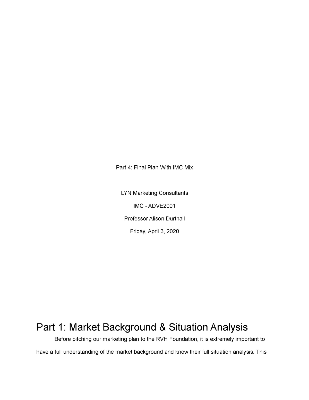 Market Background and Situation Analysis for RVH Foundation - Studocu
