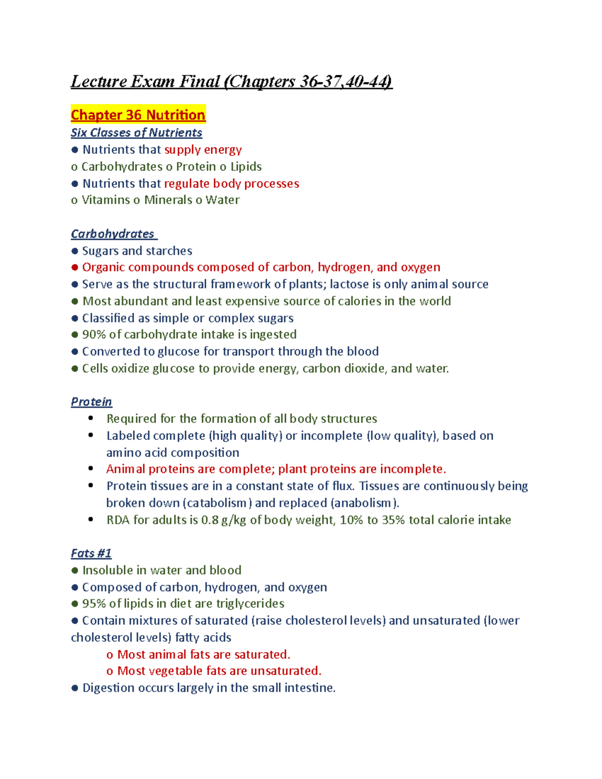 Lecture Exam Final (Chapters 36-37,40-44) - Lecture Exam Final ...