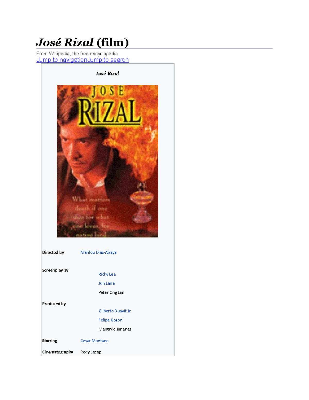 Rizal - Felipe Gozon Menardo Jimenez Starring Cesar Montano