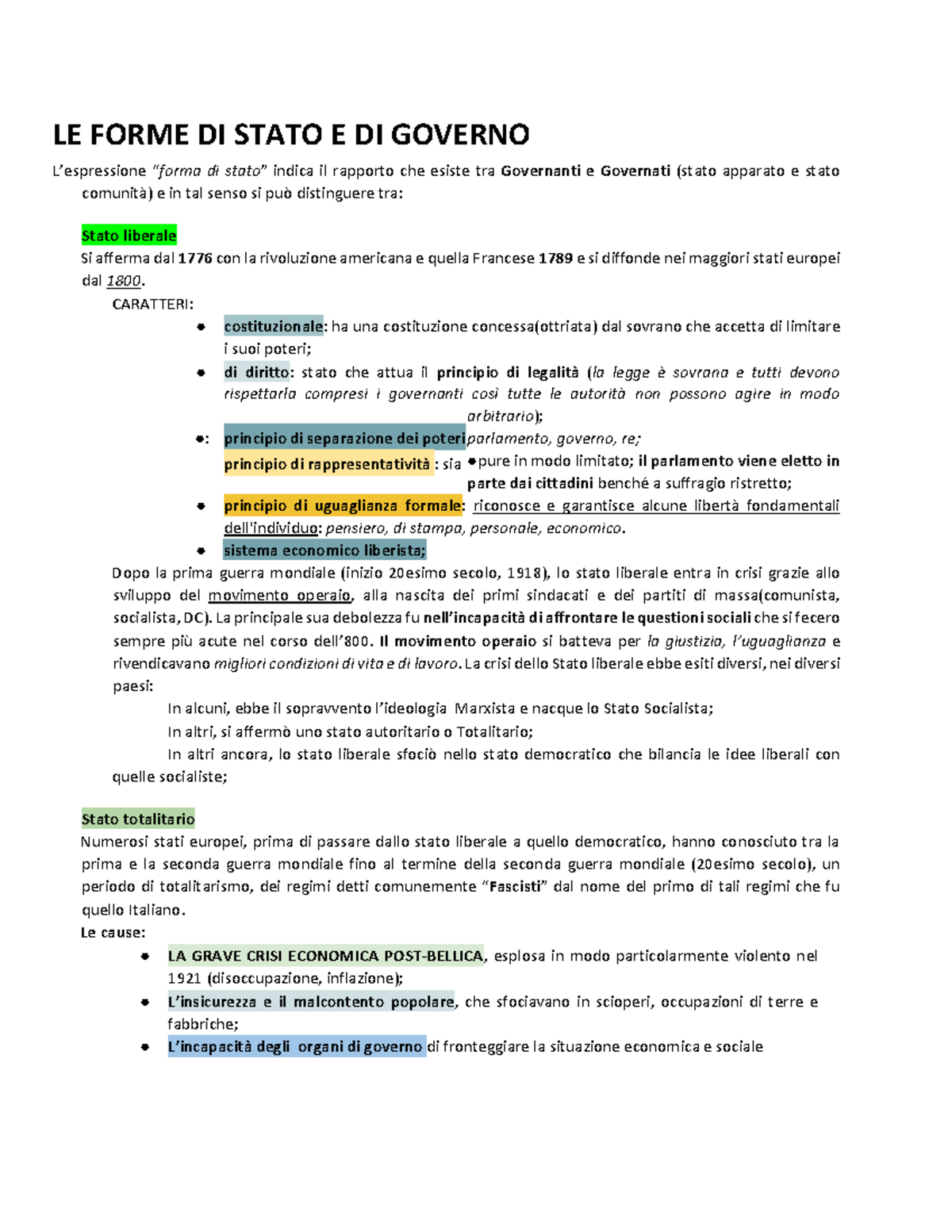 Riassunti Diritto LE FORME DI STATO E DI GOVERNO L’espressione “forma di stato” indica il