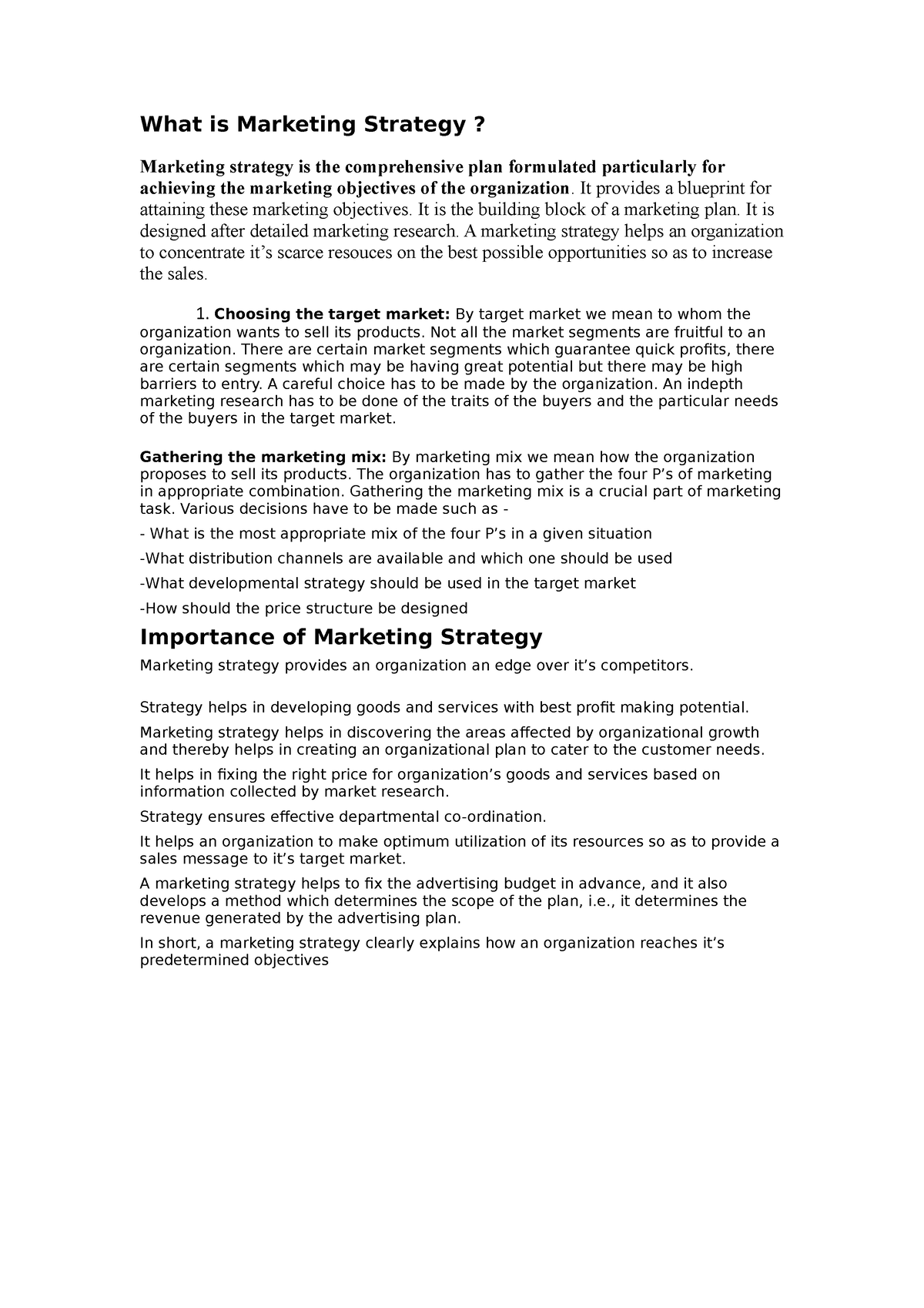 marketing strategy thesis