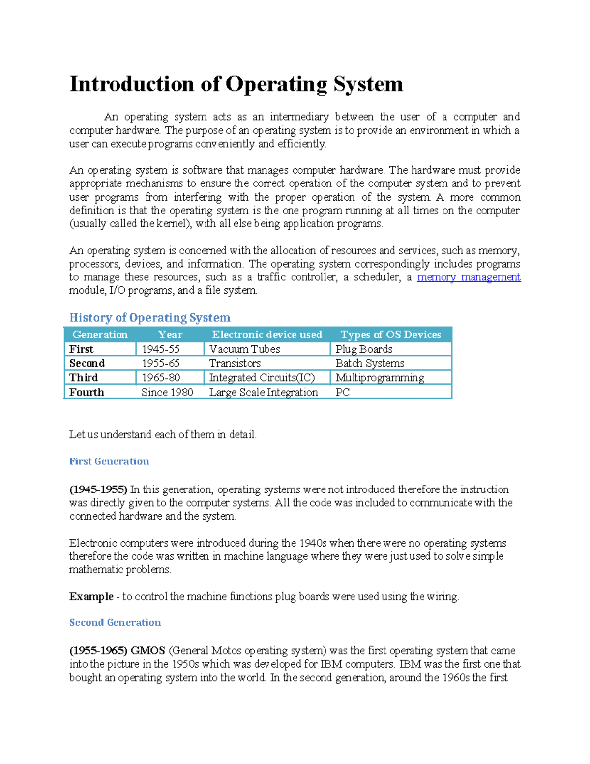 OS Notes - Introduction of Operating System An operating system acts as ...