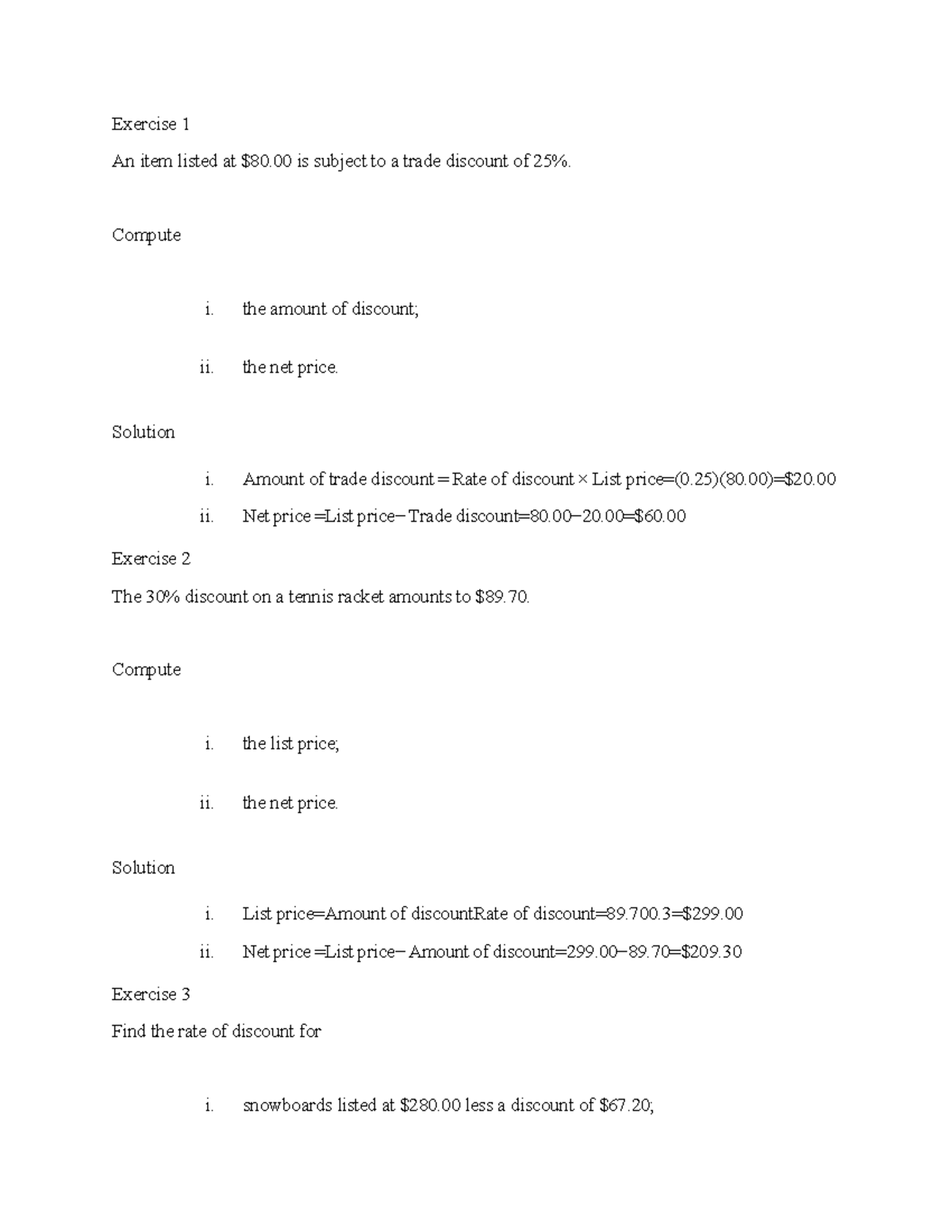 Excercises 1 - Lecture notes 1 - Exercise 1 An item listed at $80 is ...