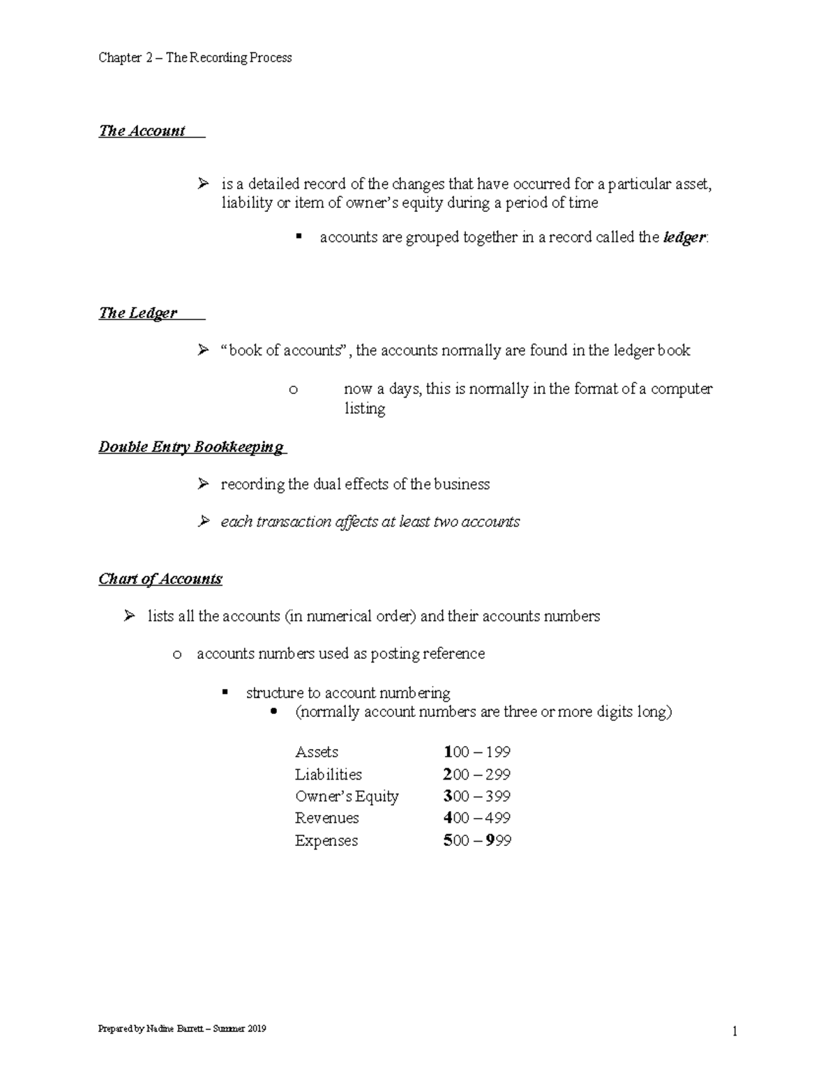 Chapter 2 Lectures Notes - The Account is a detailed record of the ...
